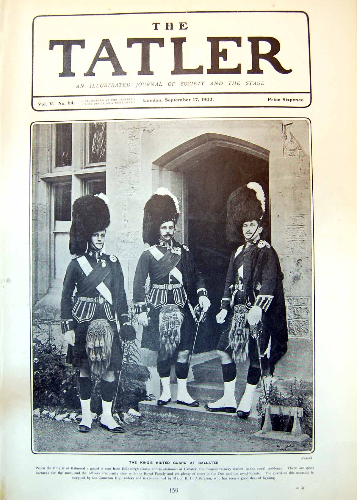 Antique Old Print Kings Kilted Guard Ballater Sent From Edinburgh Castle 1902