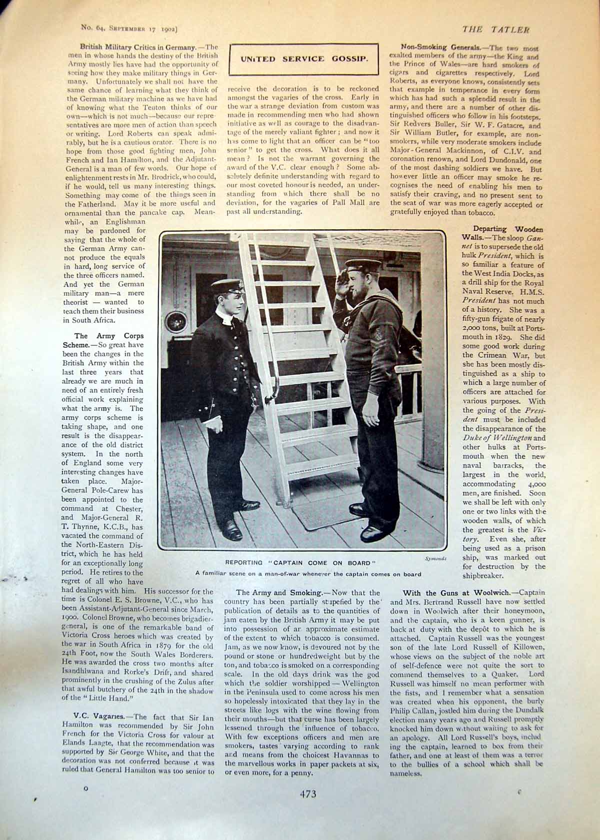 Antique Old Print Reporting Captain Come On Board Man War Sailor Captain 1902