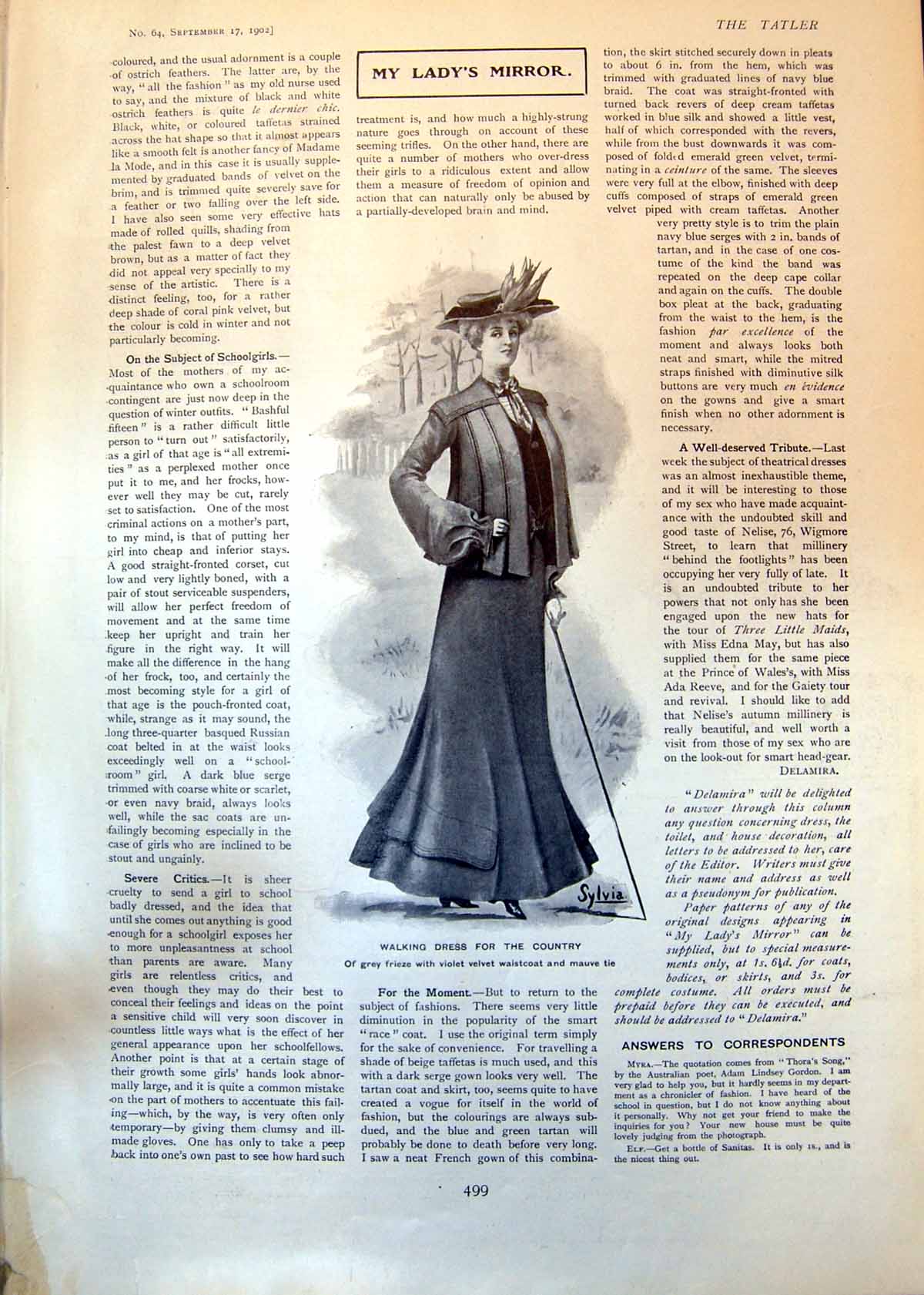 Old Antique Print Walking Dress Country Sulgrave Manor House Banbury 1902 20th