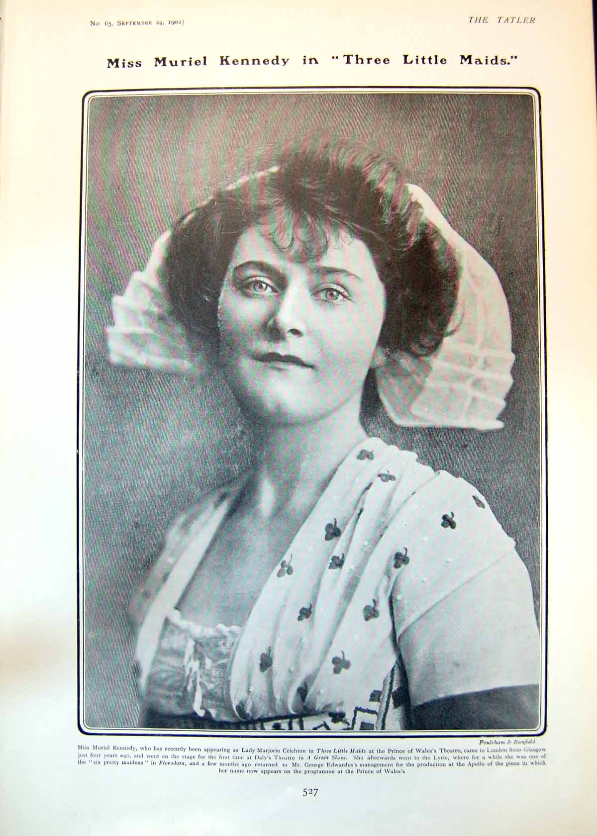 Old Print Muriel Kennedy Three Little Maids Garrick Club Green Room 1902 20th
