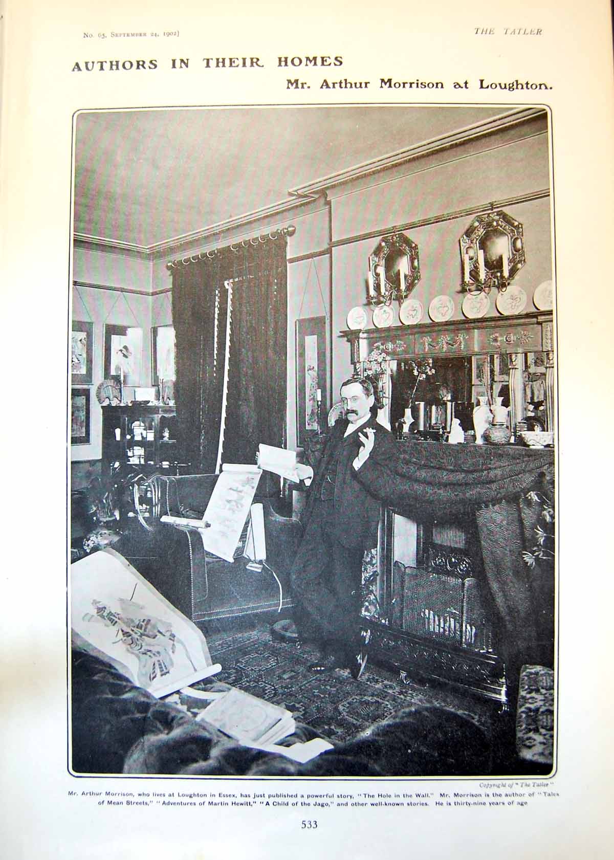 Antique Old Print Authors In Their Homes Arthur Morrison Loughton Essex 1902
