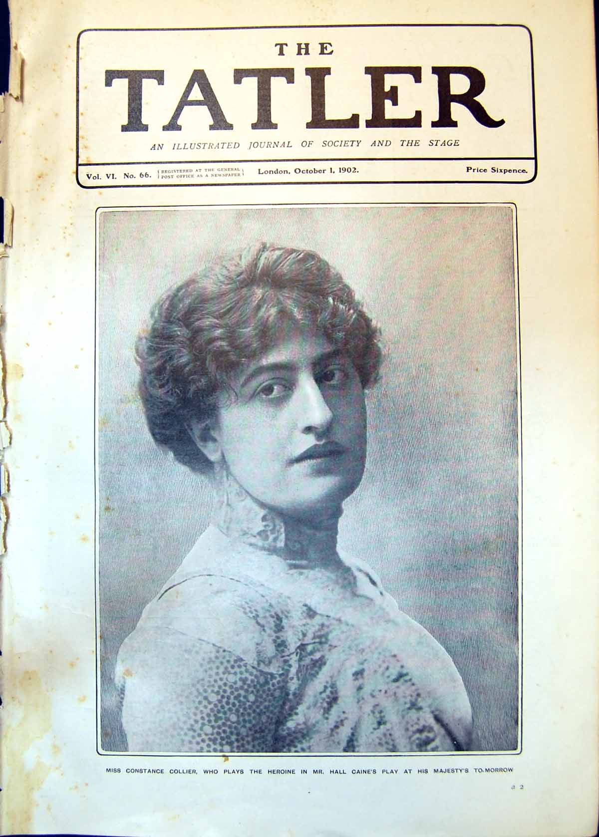 Old Antique Print Miss Constance Collier Heroine Mr Hall Caines Play 1902 20th