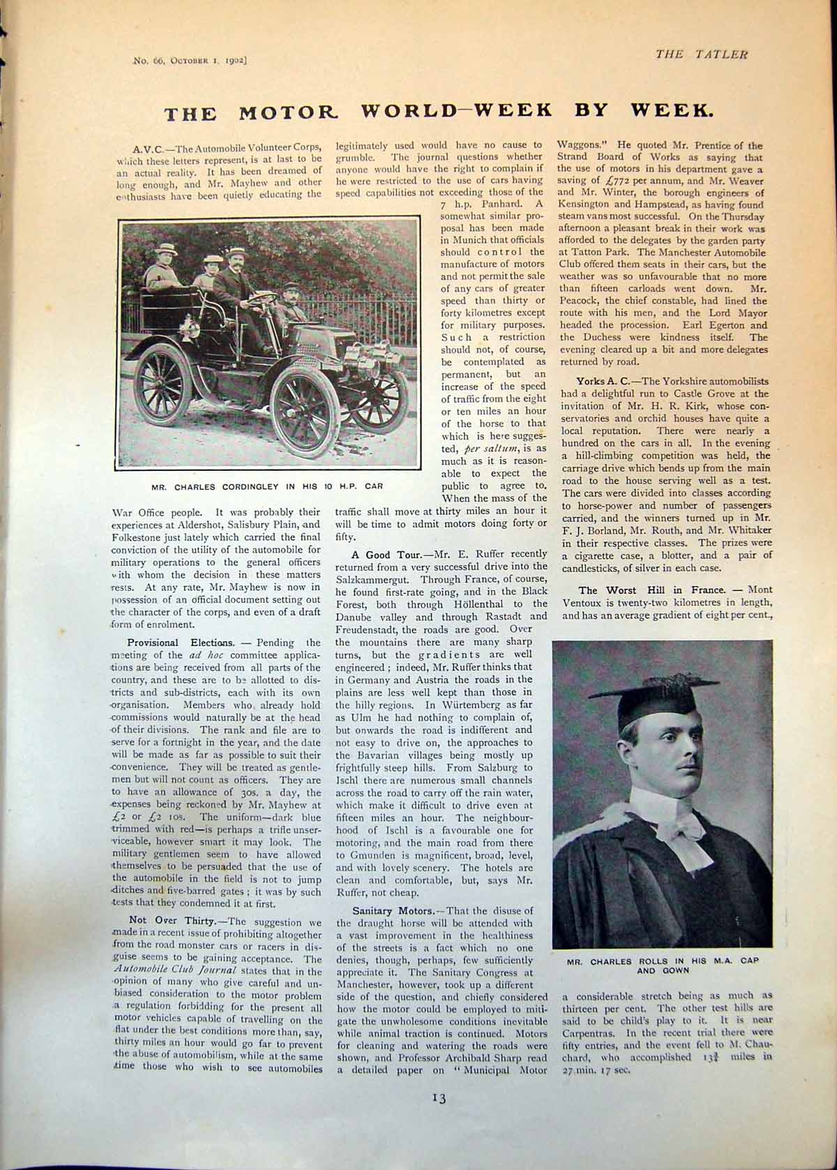 Old Charles Rolls Charles Cordingley Car Dr F Barton Hippodrome 1902 20th