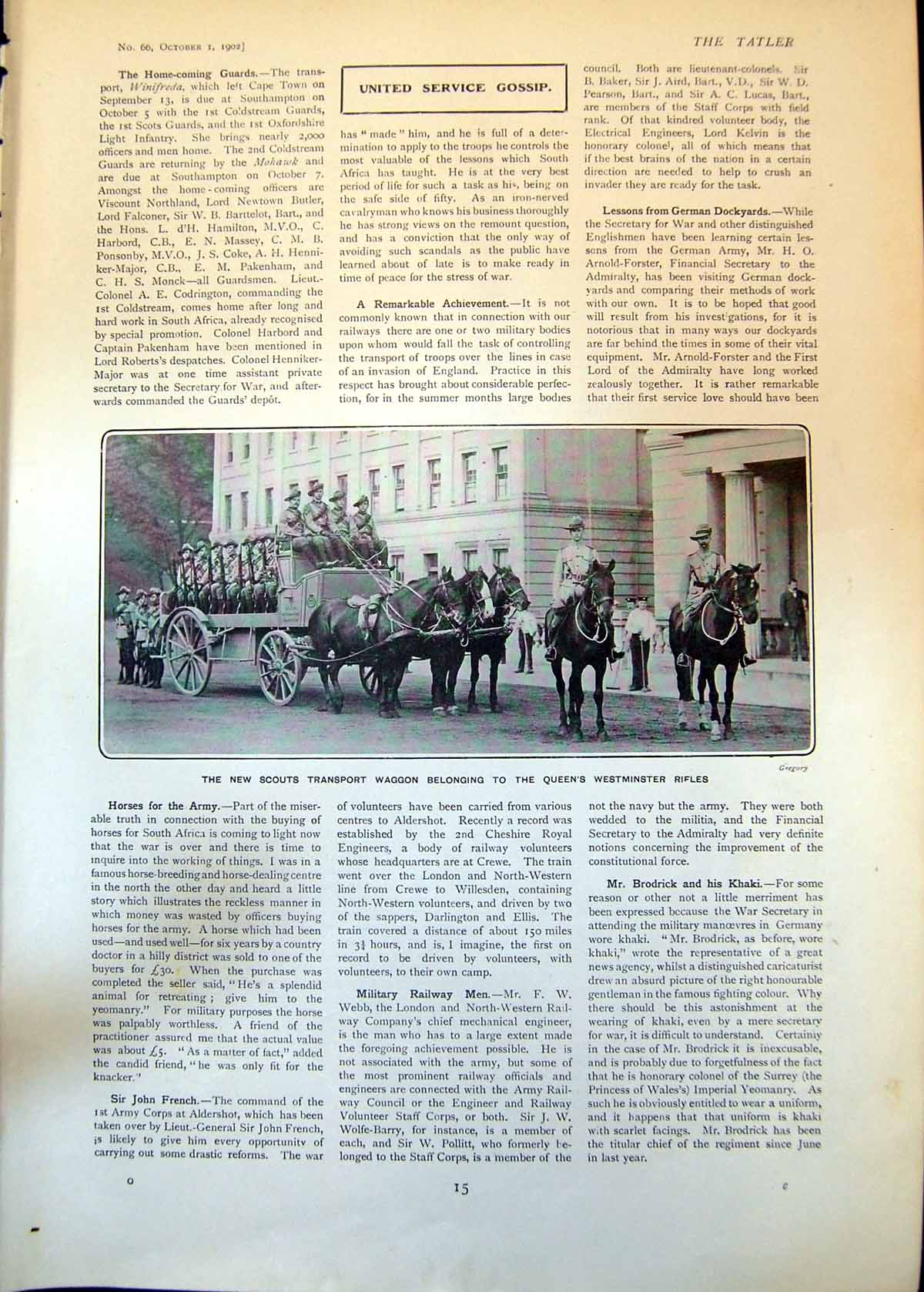 Antique Old Print New Scouts Transport Waggon Queens Westminster Rifles 1902