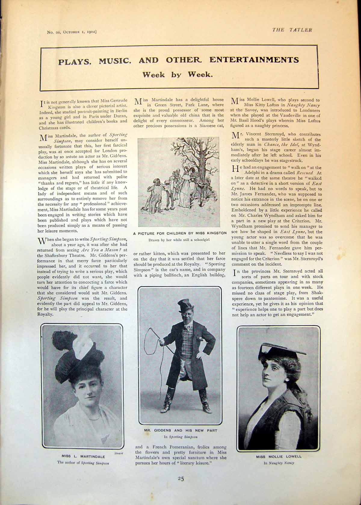Antique Old Print Mr Giddens Mollie Lowell Lily Caine Kendall Robinson 1902