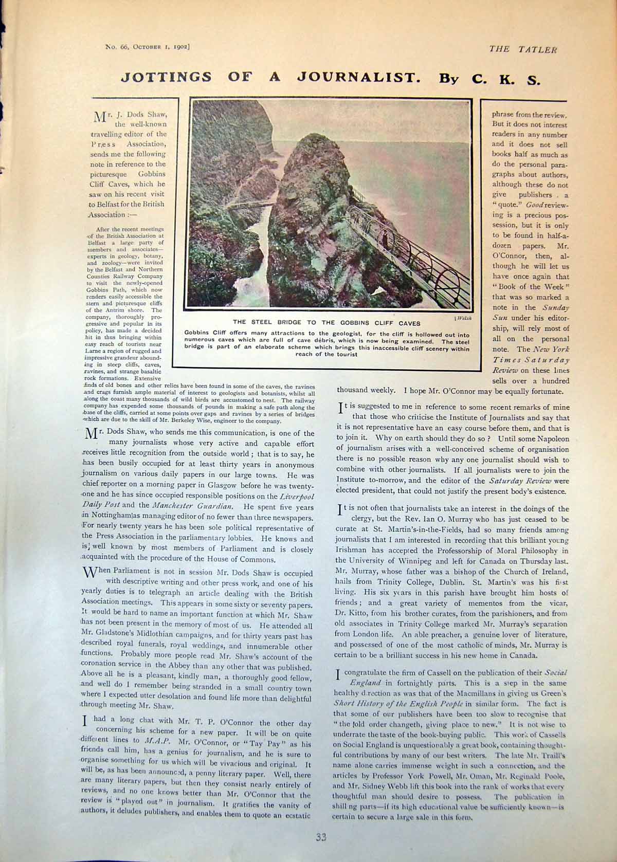 Old Steel Bridge Gobbins Cliff Caves Australian Cricketers S Africa