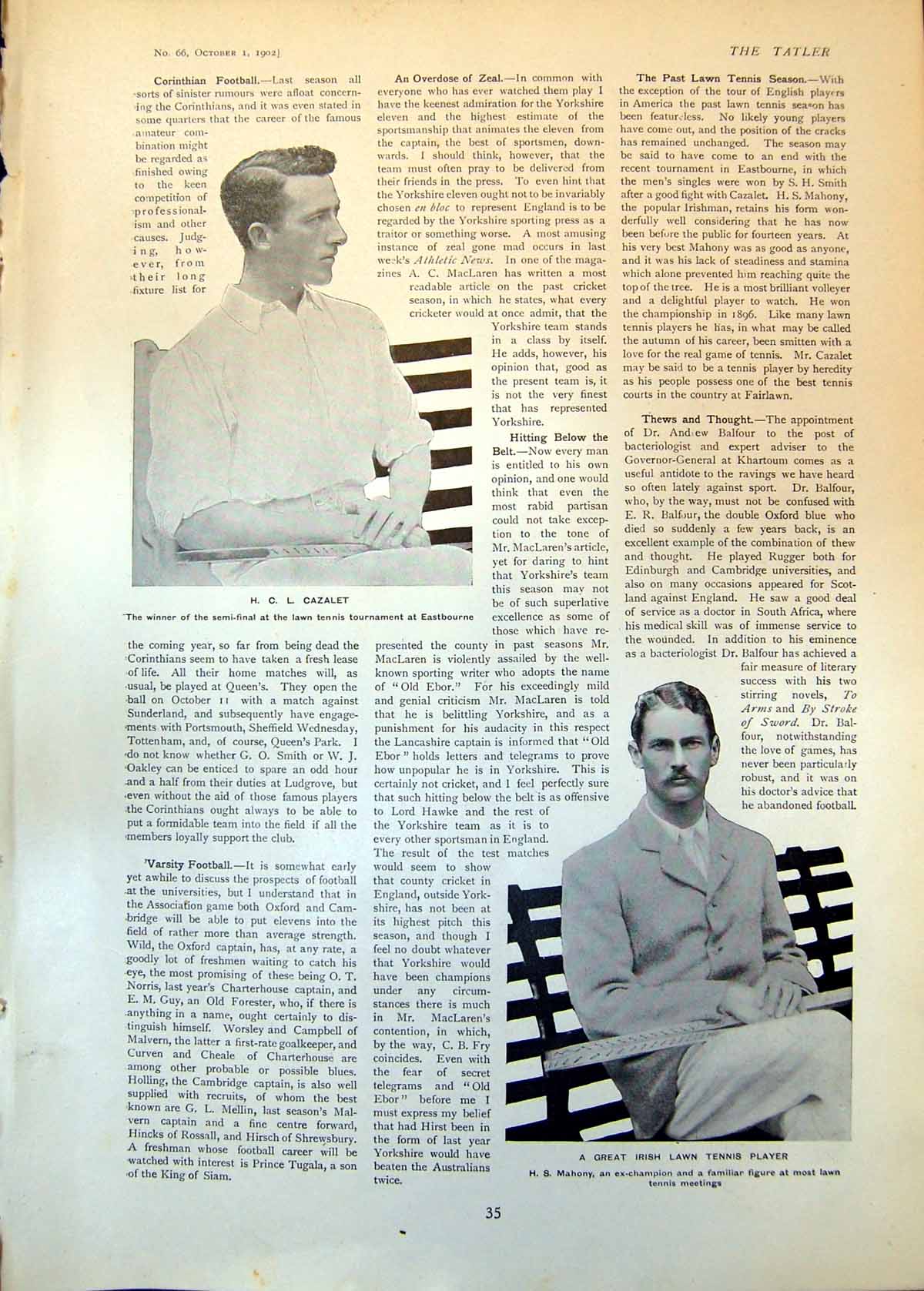 Old H Cazalet Winner Tennis Eastbourne H Mahony Irish Tennis Player
