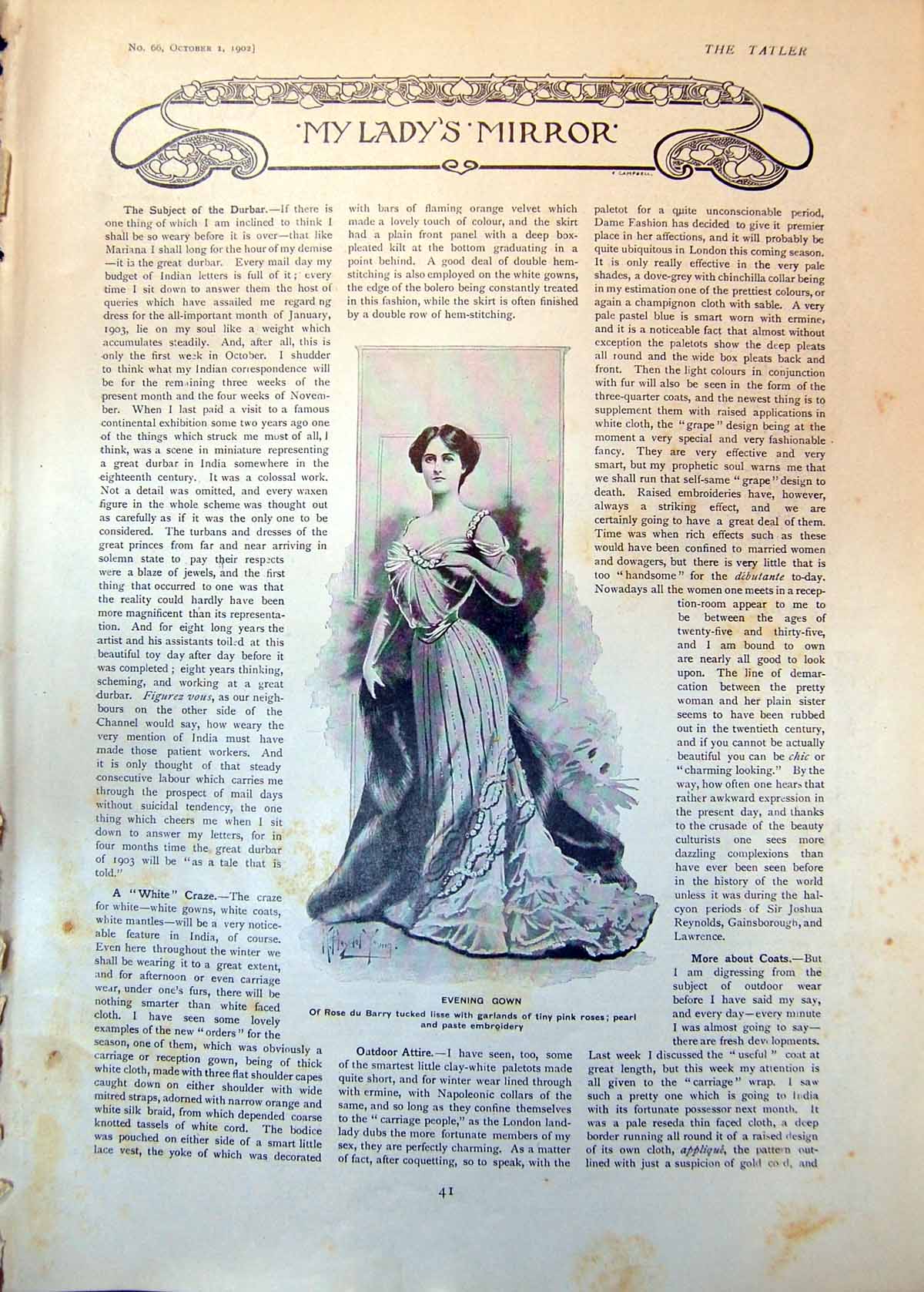 Antique Old Print Evening Gown Rose Du Barry Tucked Lisse Tea Gown East 1902