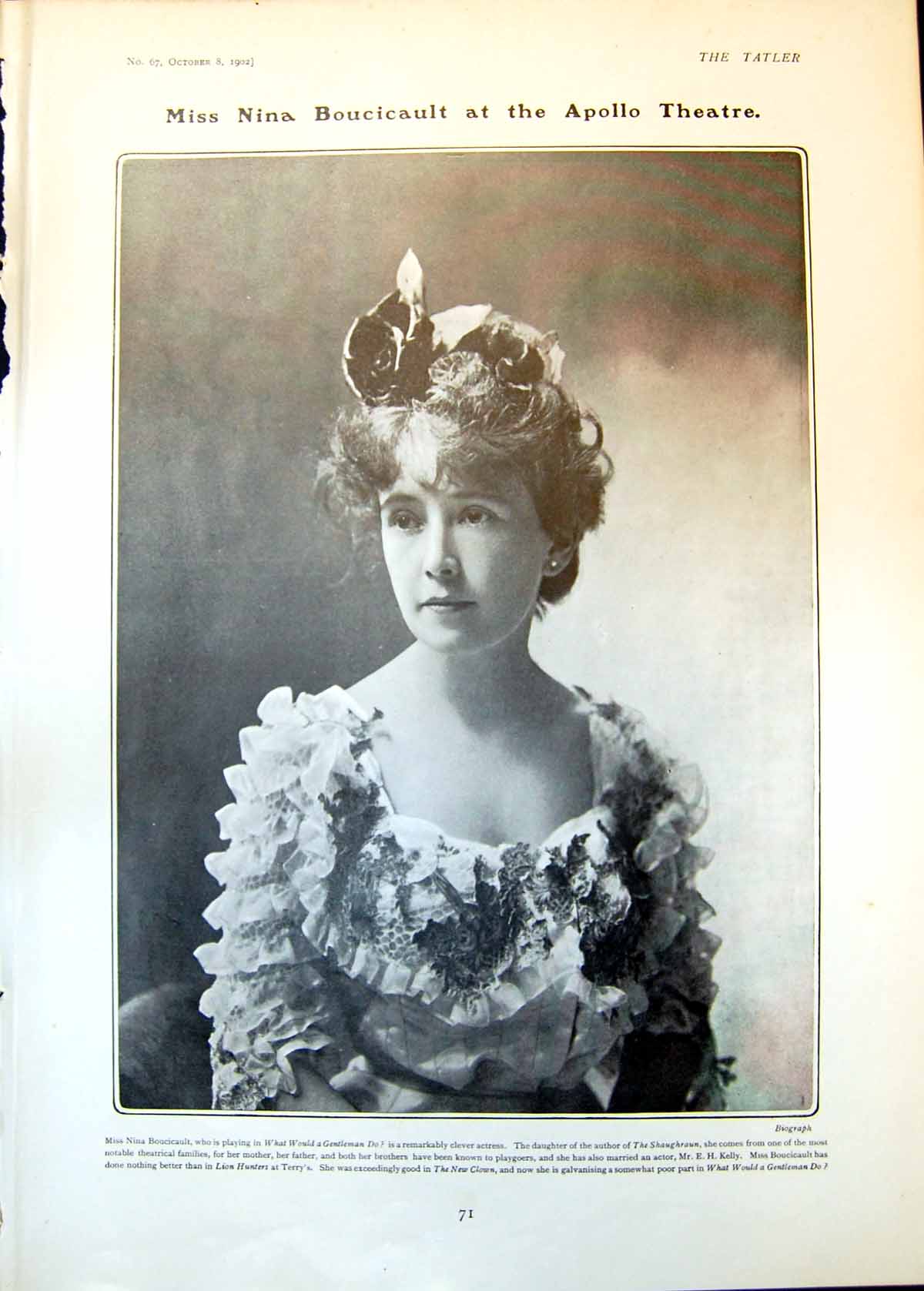Antique Print Nina Boucicault Canada Ballet Alhambra Britannias Realm 1902 20th