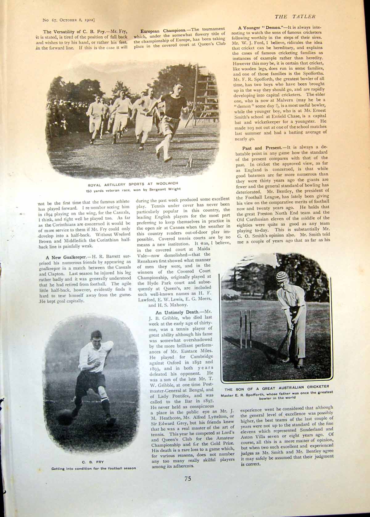 Old Royal Artillery Sports C Fry Footballer E Spofforth Cricketer 190 Victorian