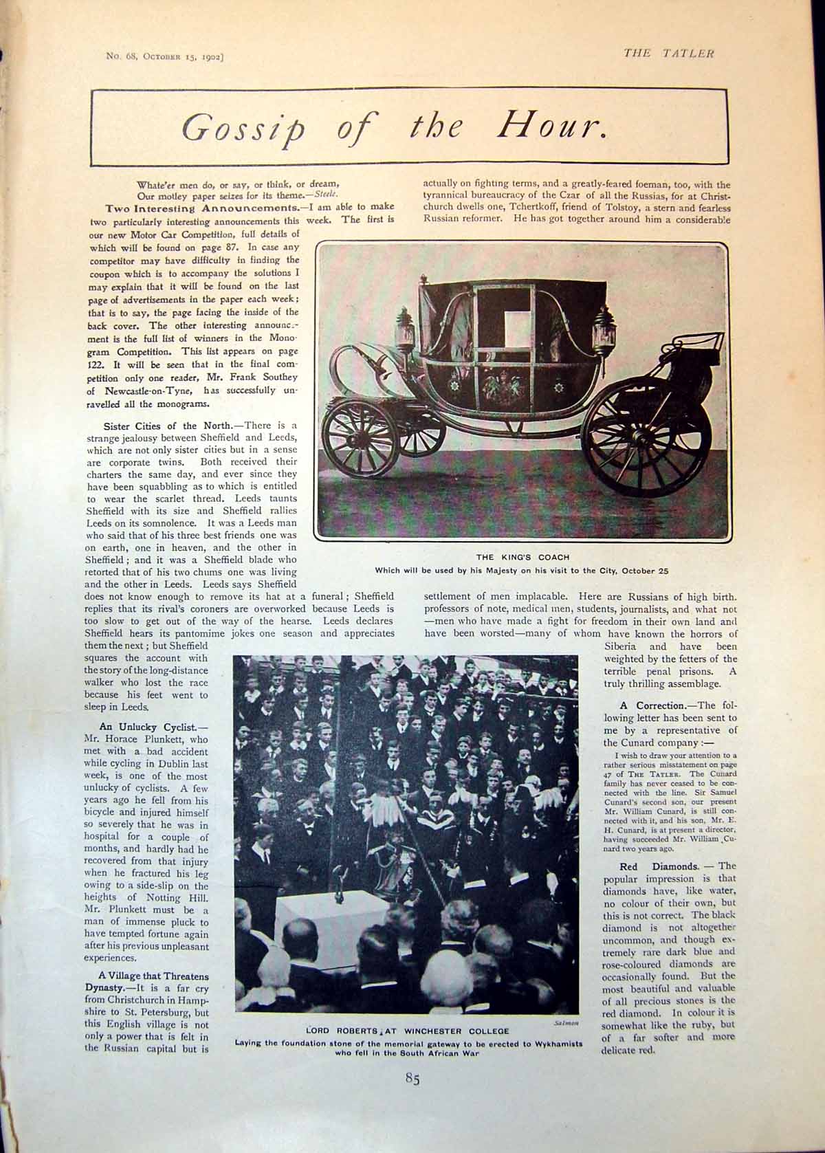 Old Kings Coach Lord Roberts Winchester College Dion Bouton Car 1902 20th