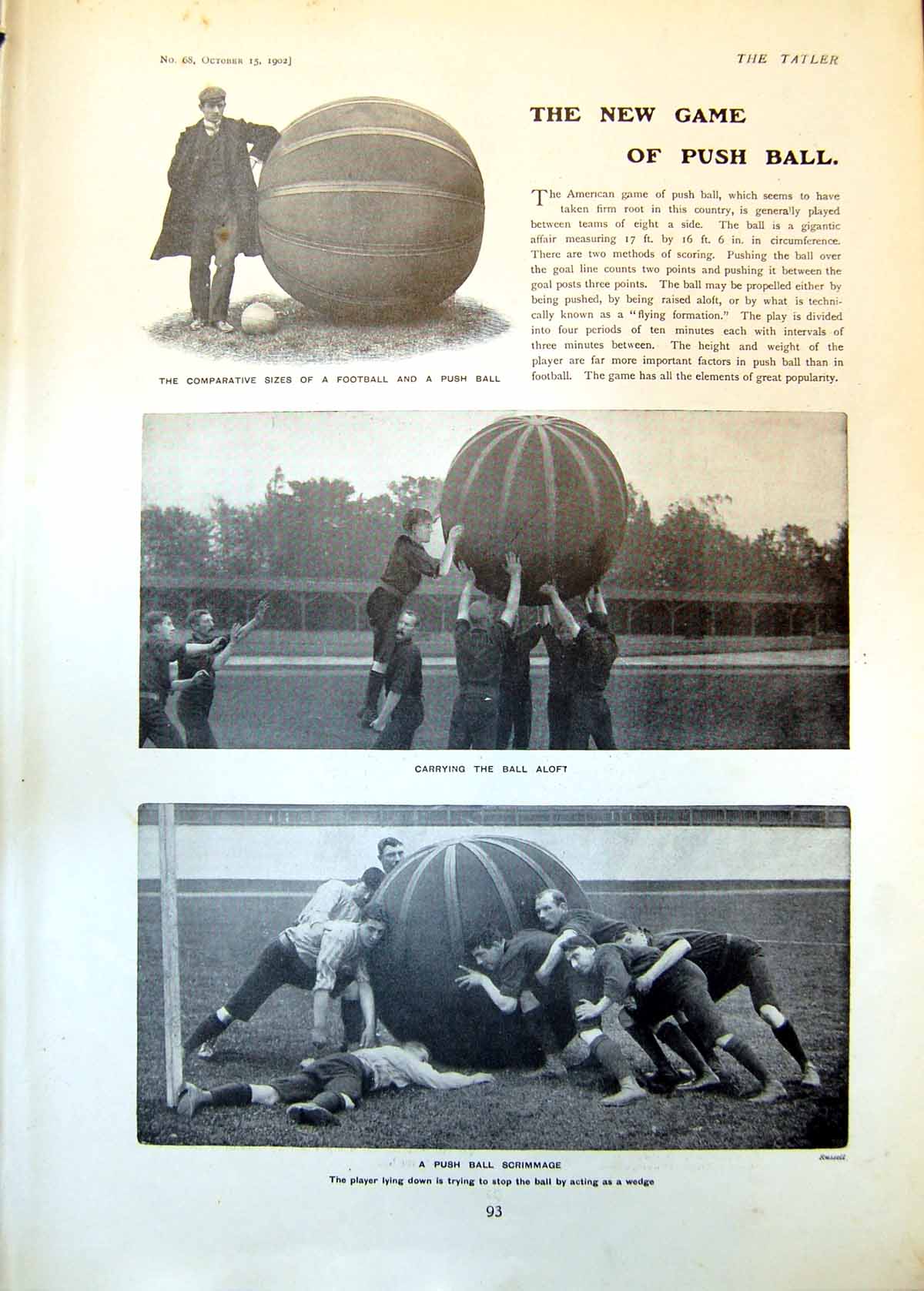 Old Antique Print New Game Push Ball Carrying Ball Aloft Scrimmage 1902 20th