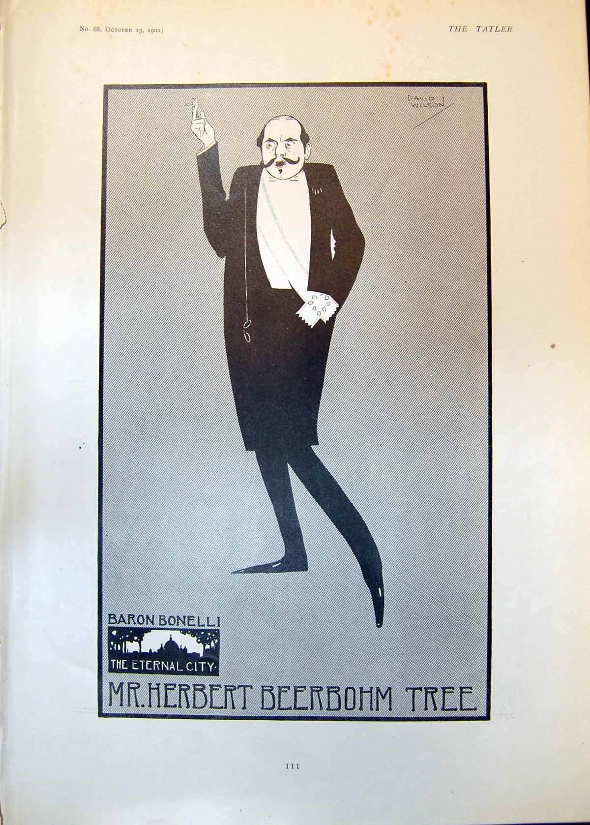 Old Print Baron Bonelli Herbert Beerbohm Tree Puzzle Man Hippodrome 1902 20th