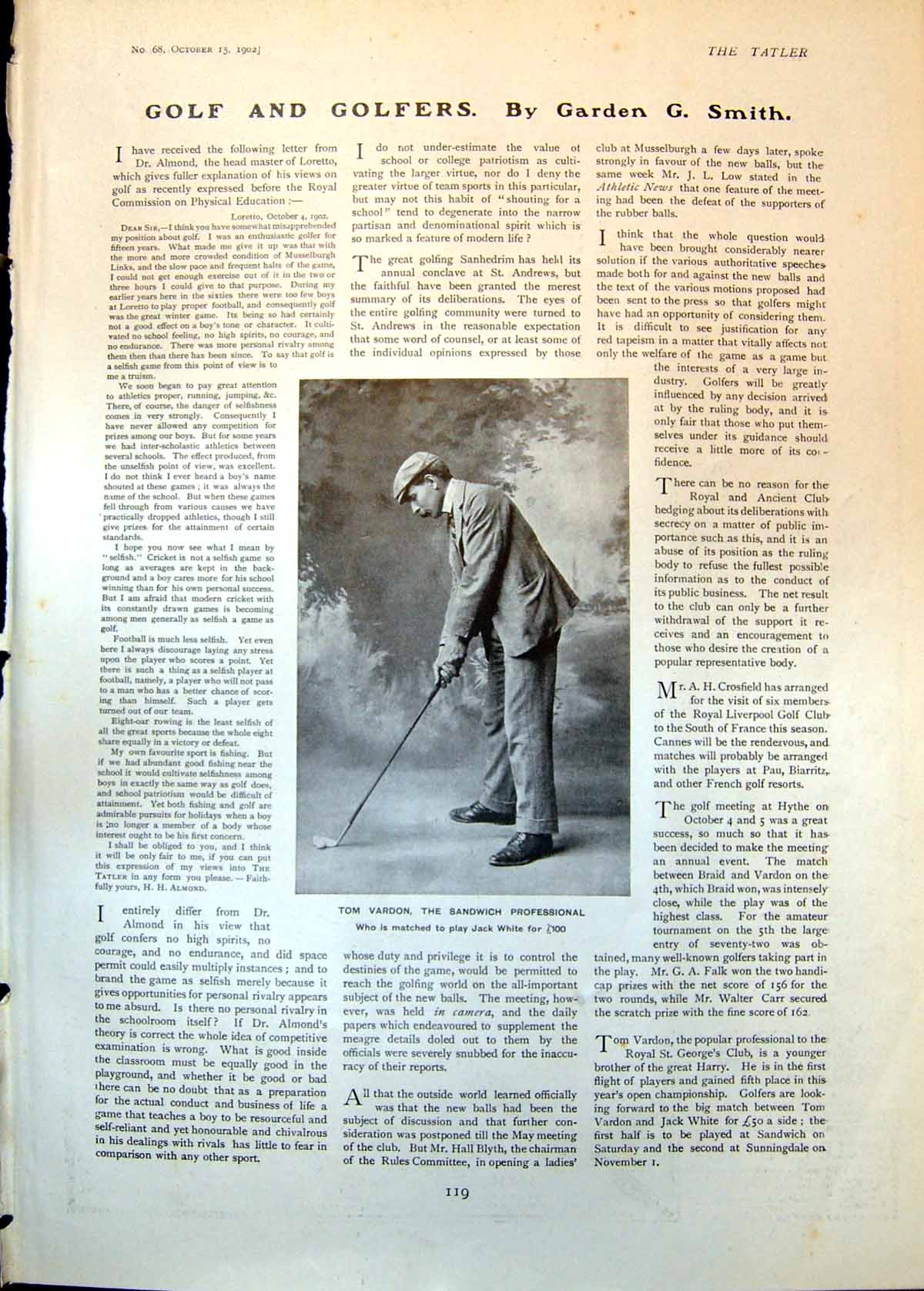 Old Golf Tom Vardon Sandwich Professional Dainty Dinner Dresses 1902 20th