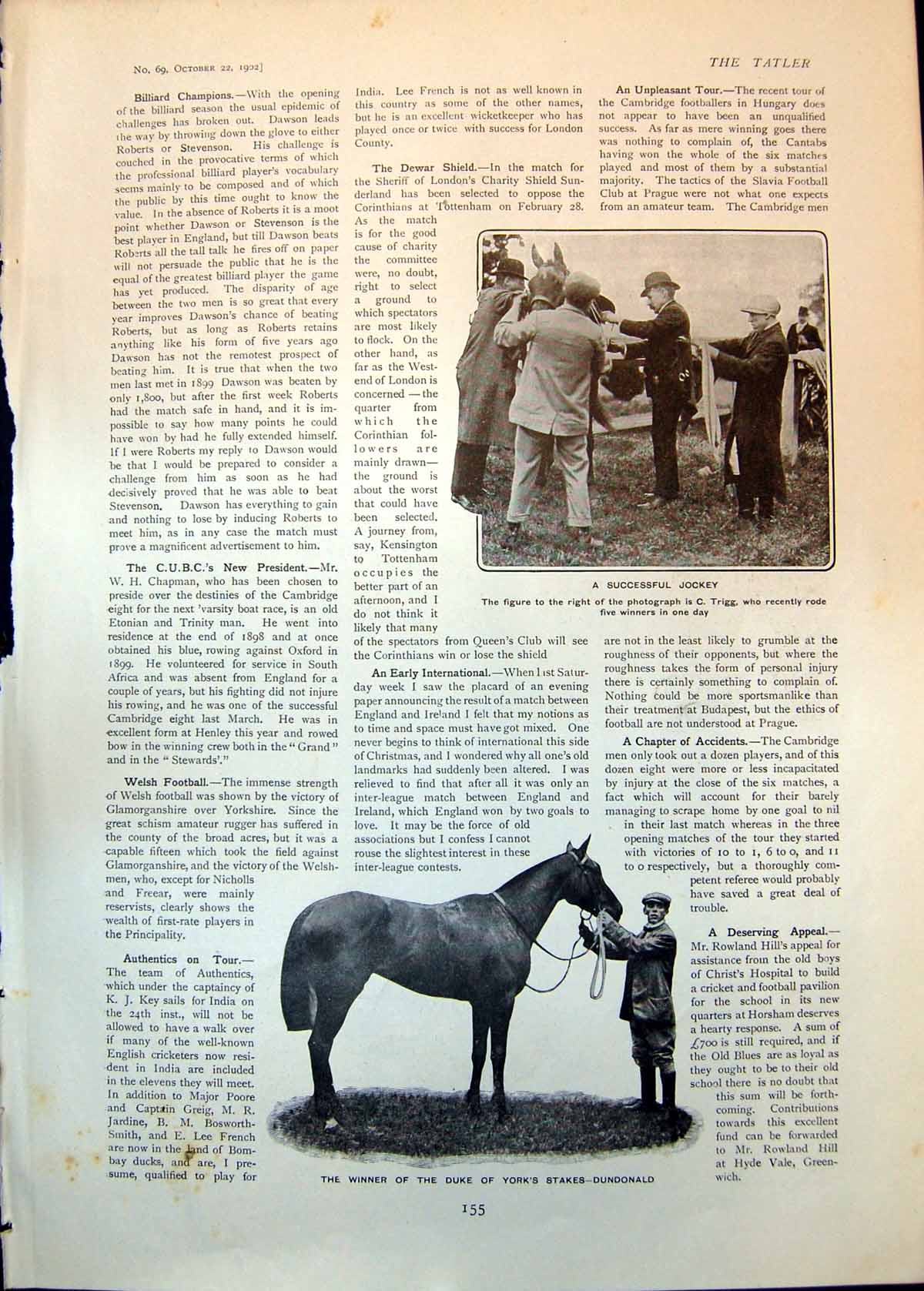Old Winner Duke Yorks Stakes Dundonald C Trigg Successful Jockey 1902 20th
