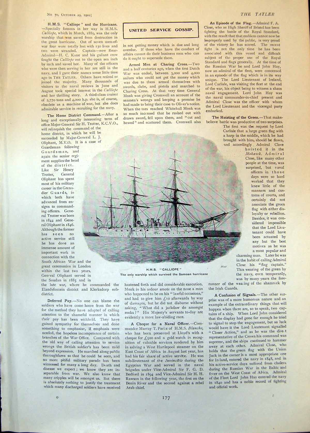 Antique Old Print Hms Calliope Only Warship Survived Samoan Hurricane 1902 20th