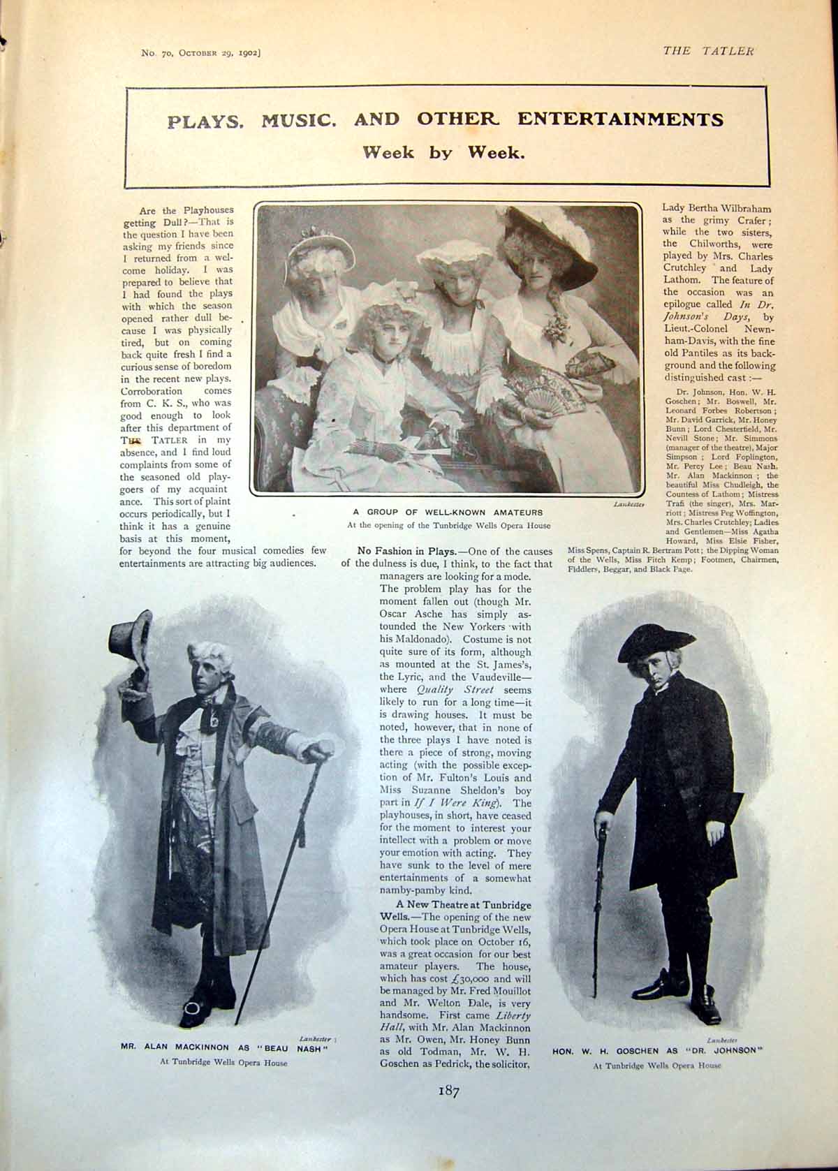 Antique Old Print Alan Mackinnon W Goschen Valerie De Lacey Cairns James 1902