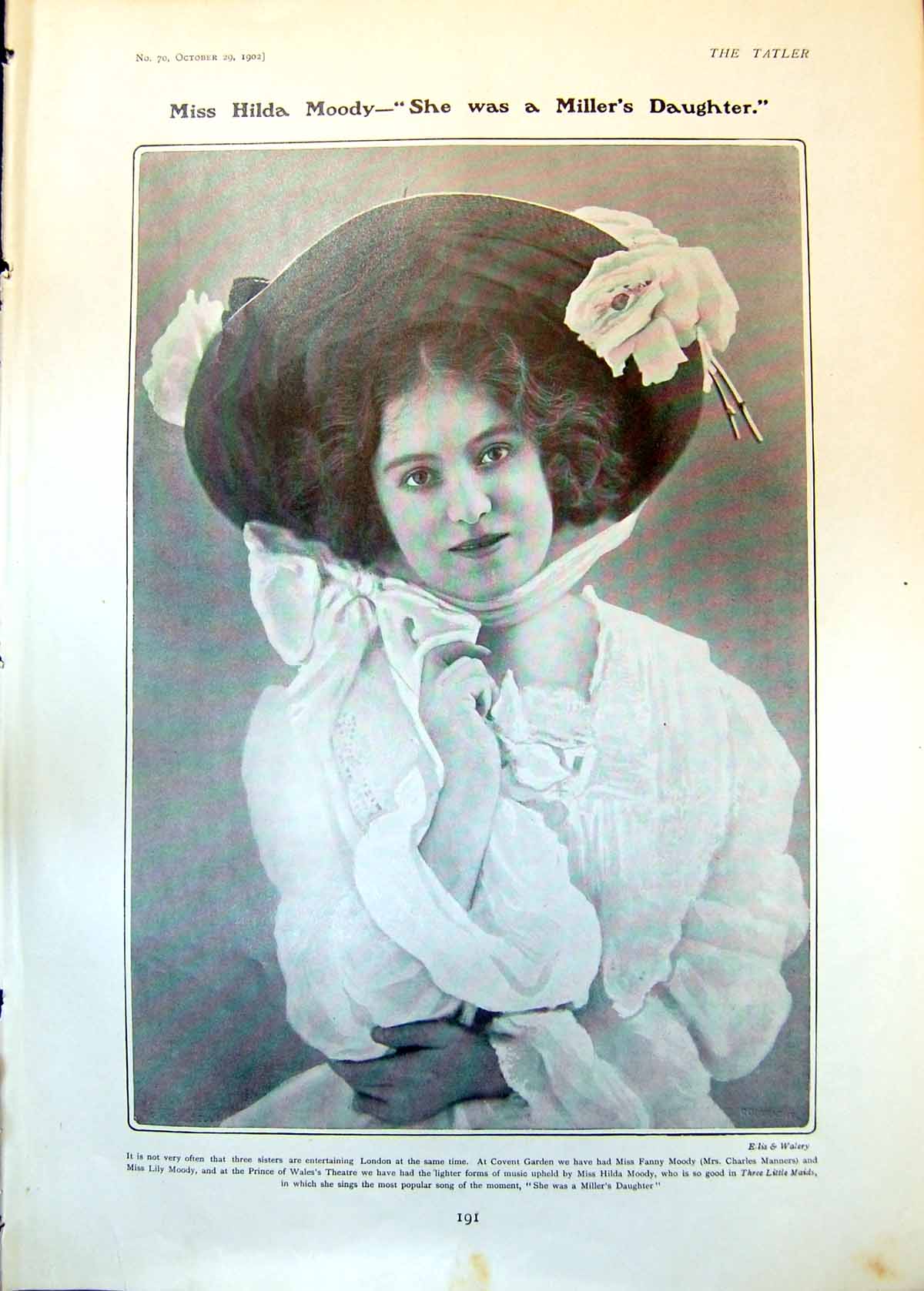 Old Print Hilda Moody Millers Daughter Gus Elen Flycatcher Scavenger 1902 20th