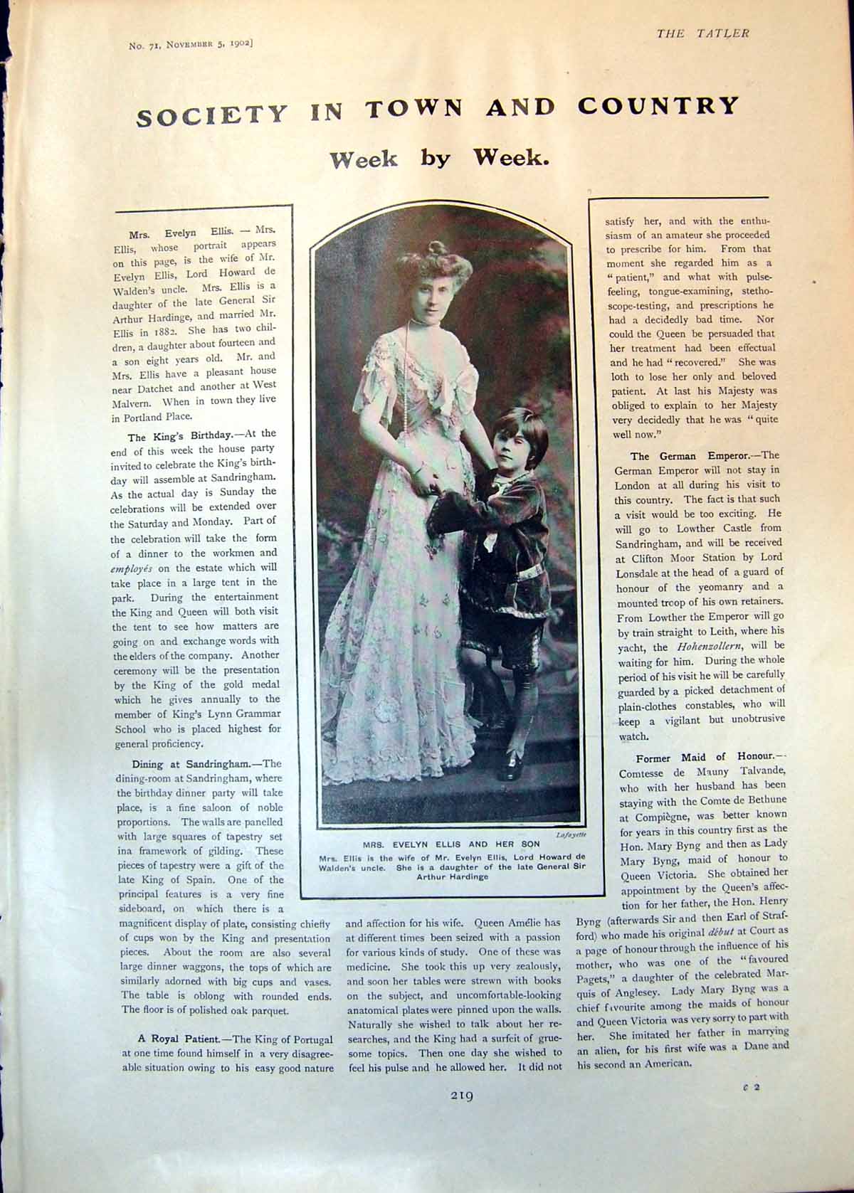Old Antique Print Mrs Evelyn Ellis Son Miss Norah Vandeleur Kilrush 1902 20th