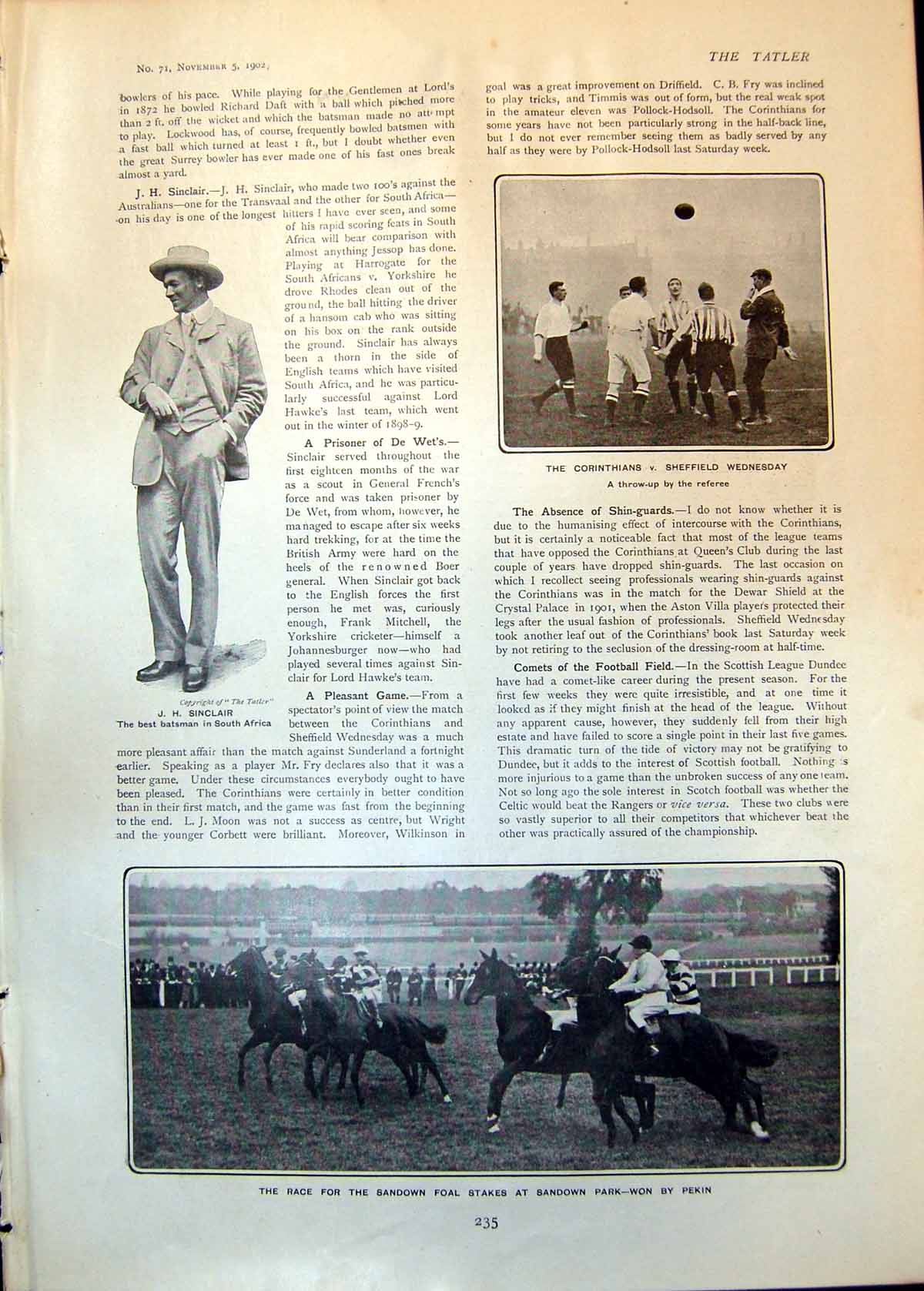 Old J Sinclair Batsman S Africa Race Sandown Foal Stakes Pekin Winner