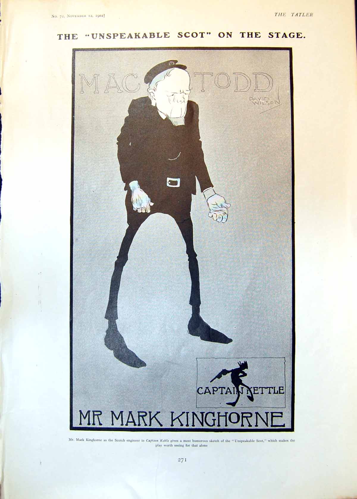 Old Print Mark Kinghorne Captain Kettle Antoinette Ferraro Danseuse 1902 20th
