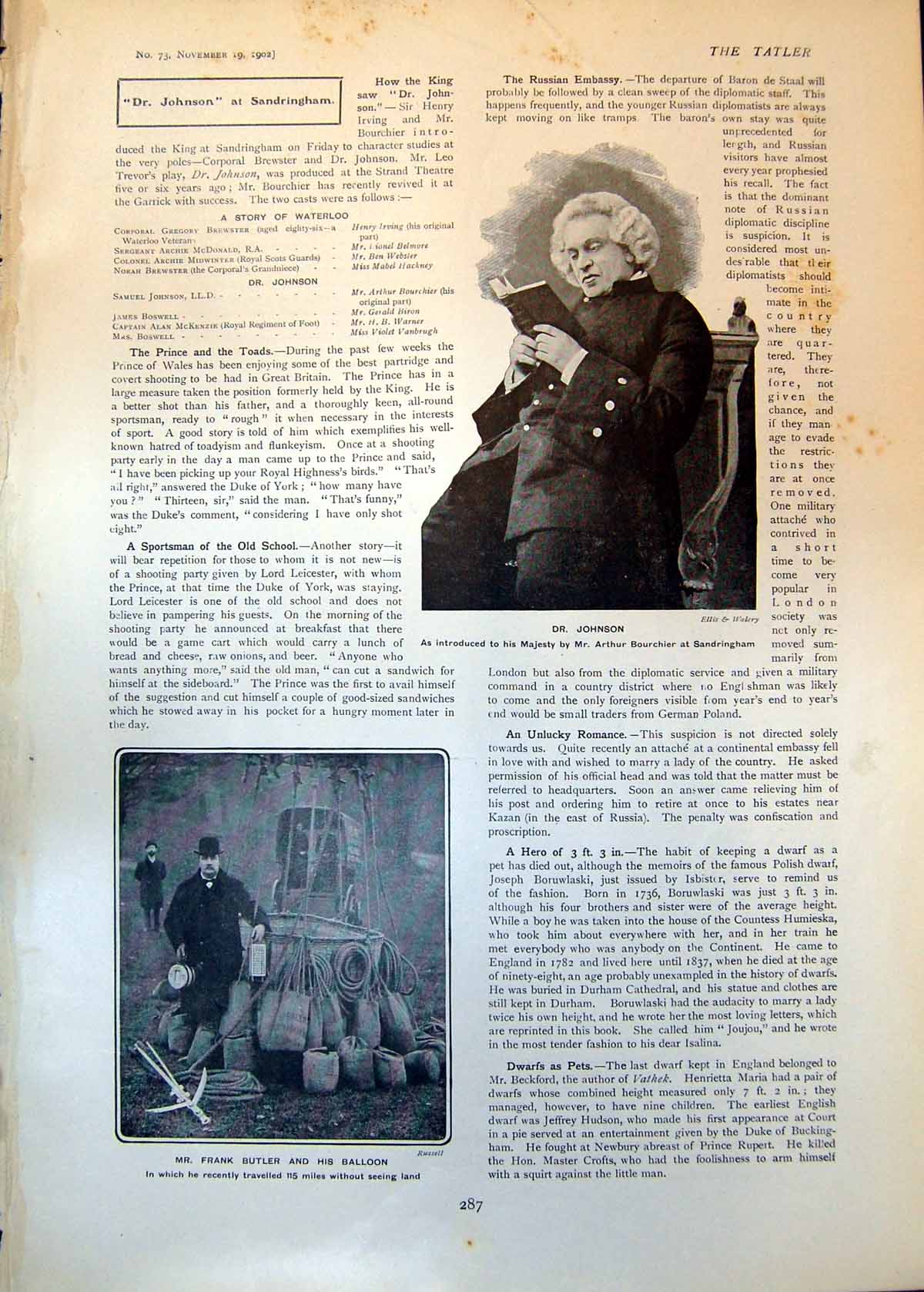 Antique Print Dr Johnson Frank Butler Balloon Duke Devonshire Golfing 1902 20th