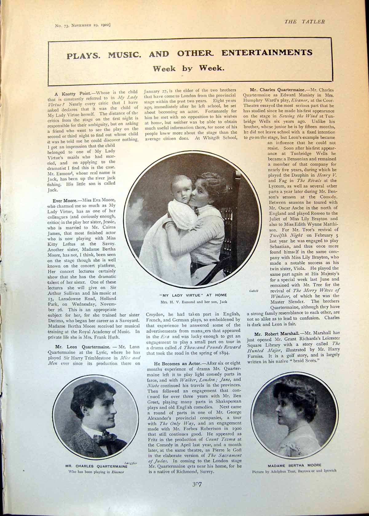 Old Charles Quartermaine Bertha Moore Maude Danks Kings Theatre 1902 20th