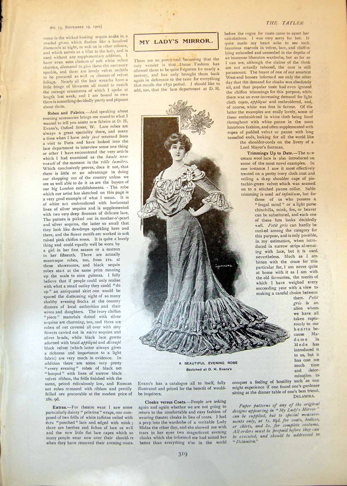 Antique Old Print Beautiful Evening Gown Evans Prime Minister As Golfer 1902