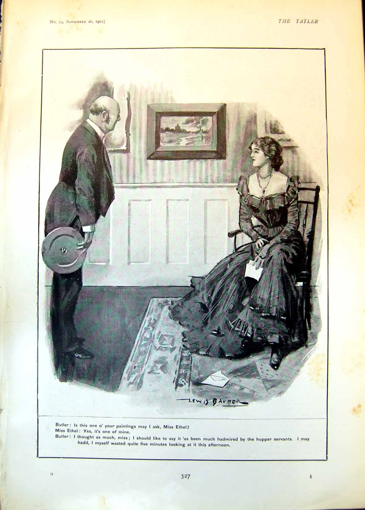 Antique Print Butler Miss Ethel Mr Mrs Arthur Bourchier Playing Ecarte 1902