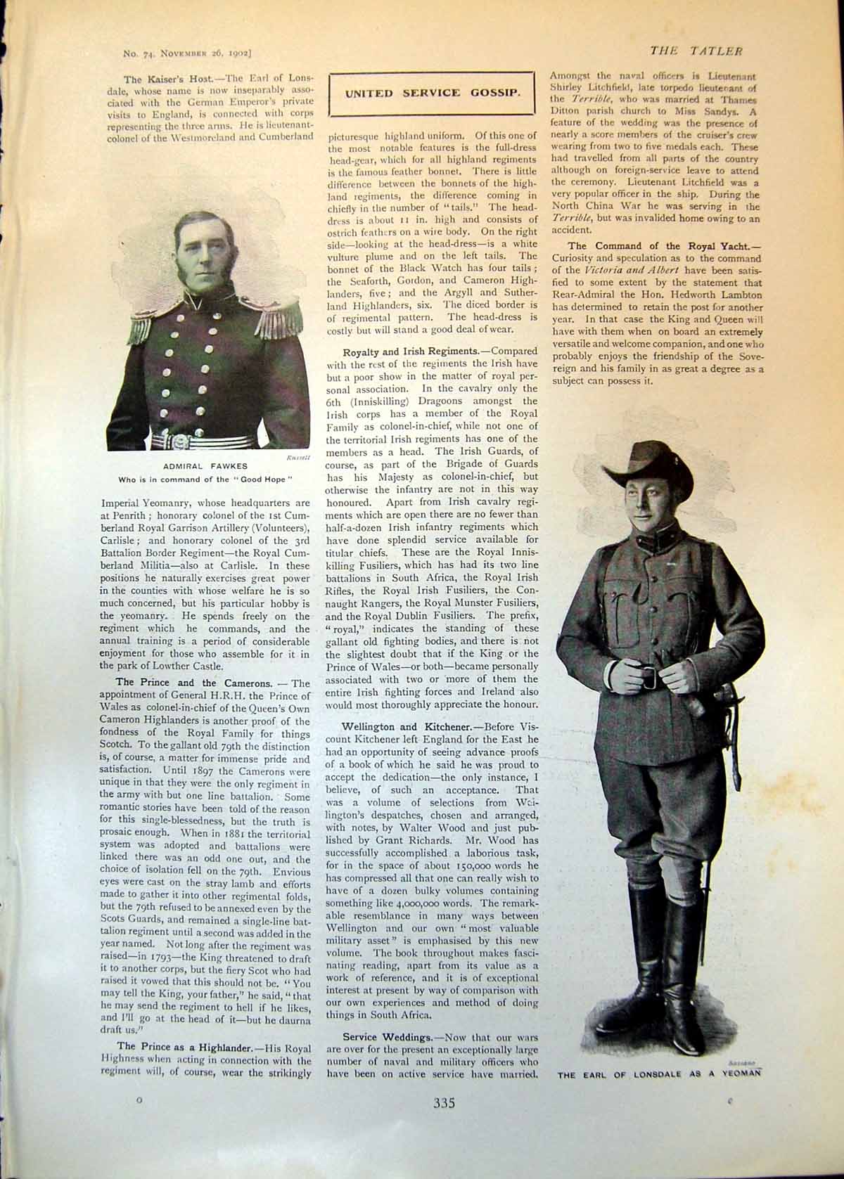 Antique Print Admiral Fawkes Commander Good Hope Earl Lonsdale Yeoman 1902 20th