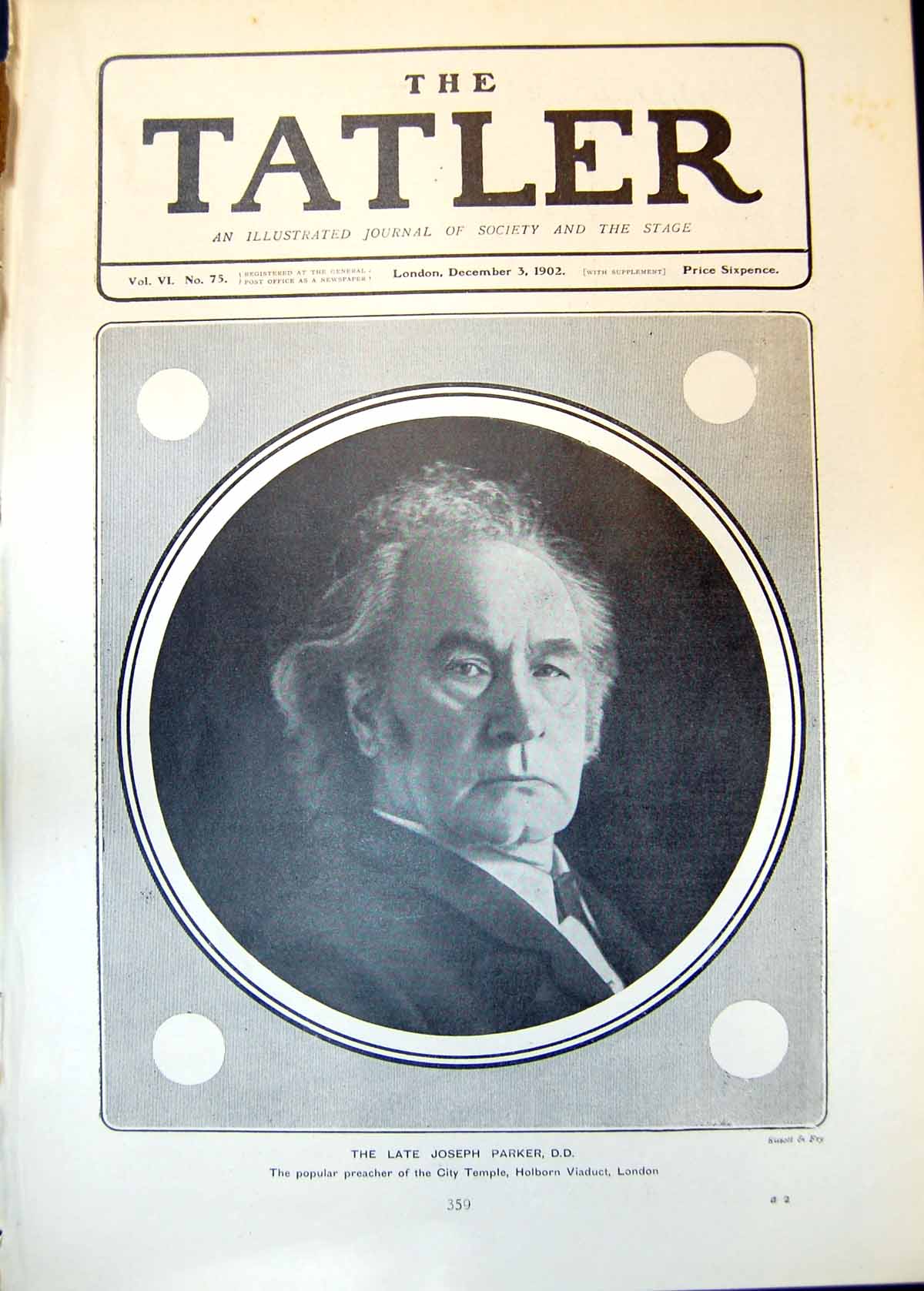 Old Late Joseph Parker Preacher City Temple Holborn Viaduct London 19 20th
