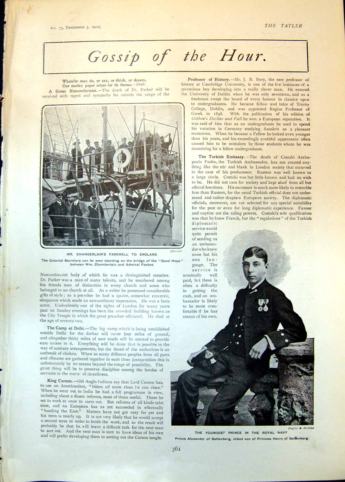 Old Print Mr Chamberlain Good Hope Prince Alexander Battenberg Navy 1902 20th