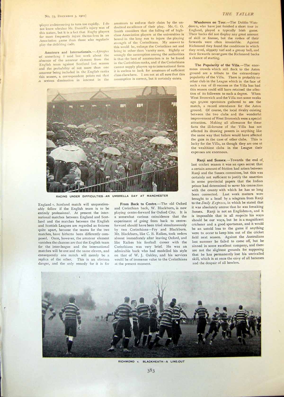 Antique Old Print Richmond V Blackheath People W Emanuel Dustman Drinker 1902