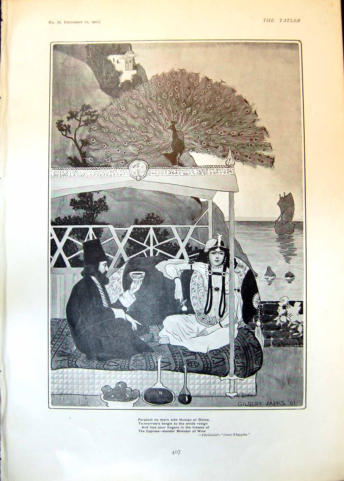 Old Drinking Wine Peacock Gilbert James Beware Dog Kennel Puppy 1902 20th