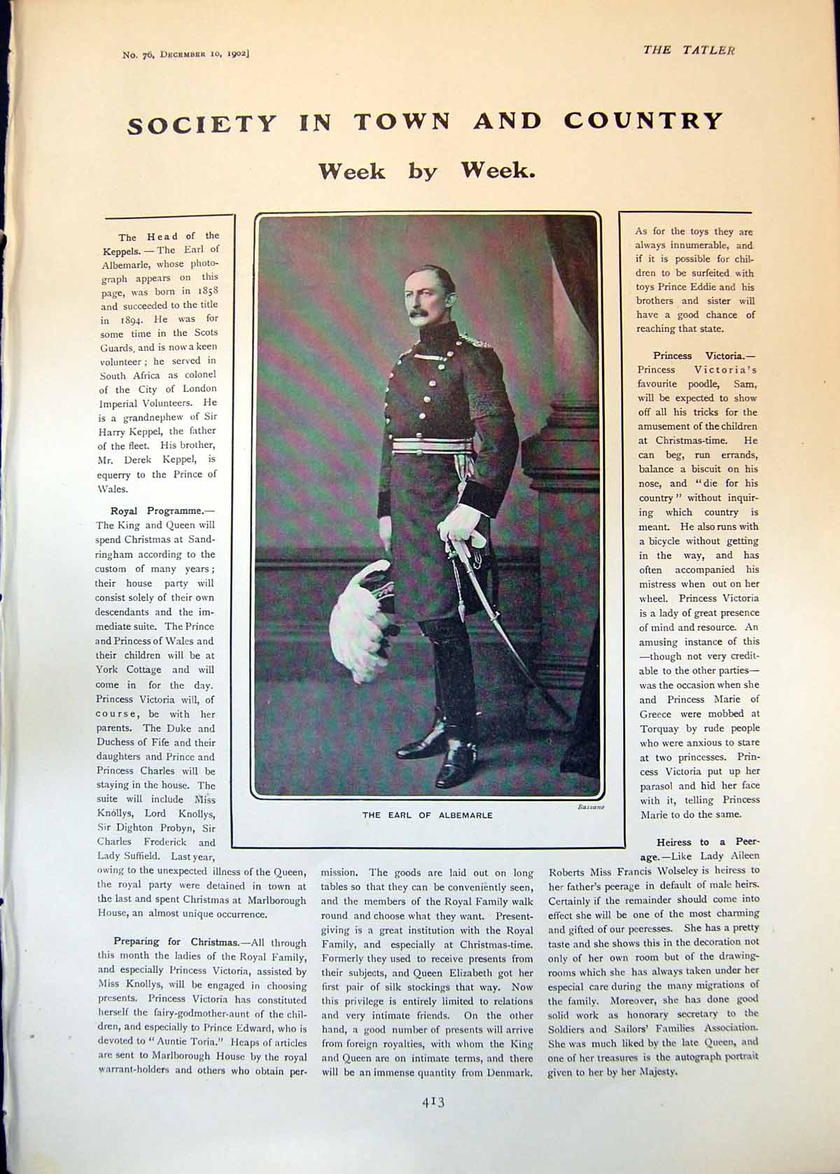 Old Print Earl Albemarle Lady Kathleen Pilkington Countess Annesley 1902 20th