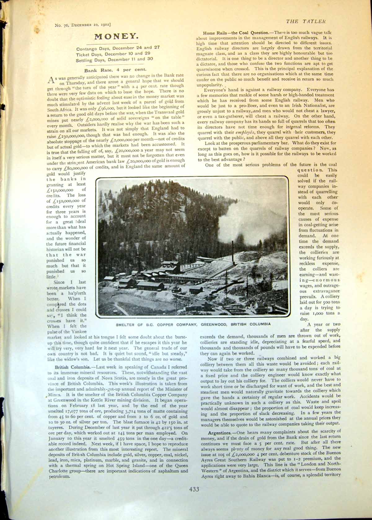 Original Old Antique Print Smelter Bc Copper Co Greenwood British Columbia 1902