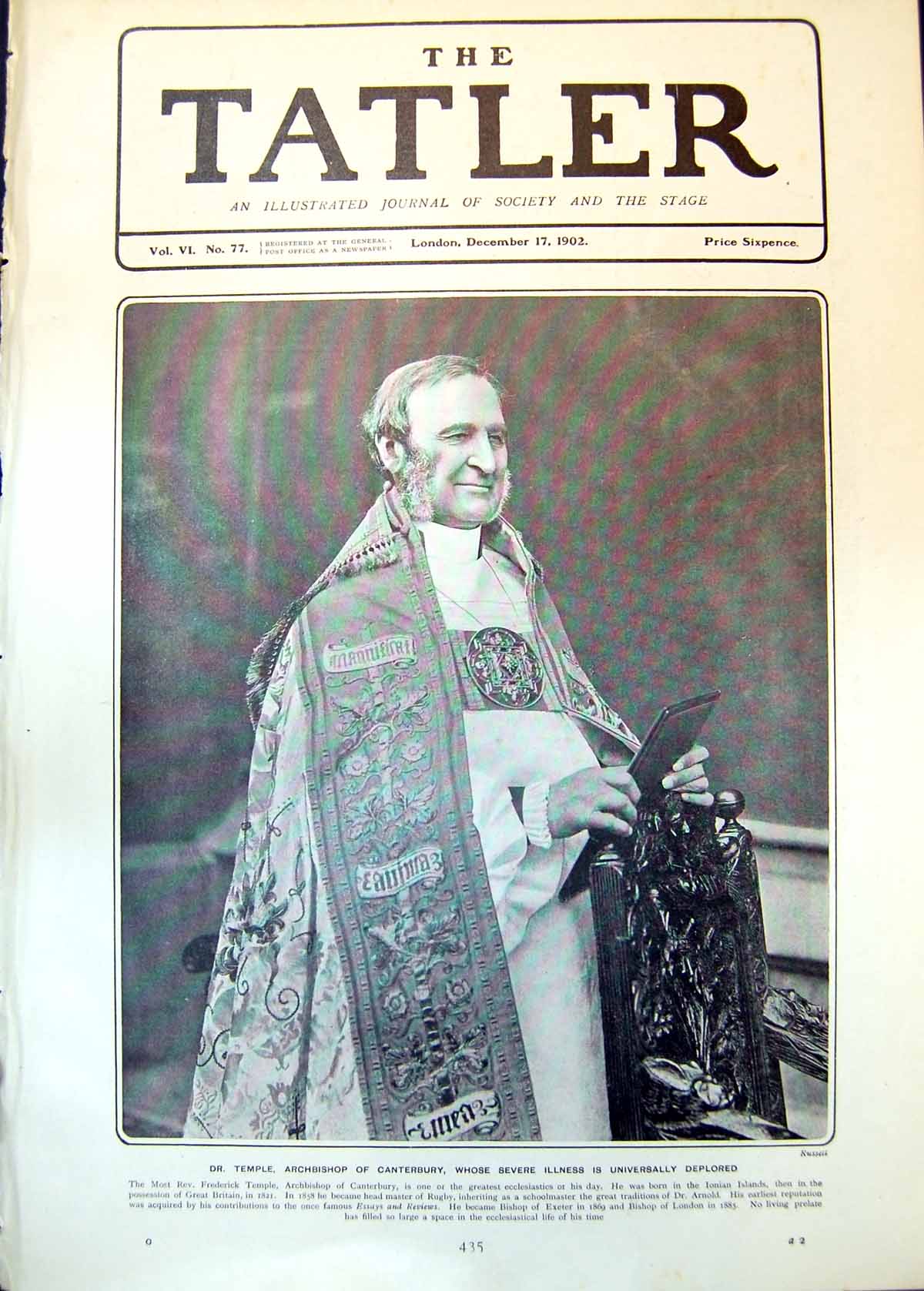 Old Dr Temple Archbishop Canterbury Illness Born Ionian Islands 1902 20th