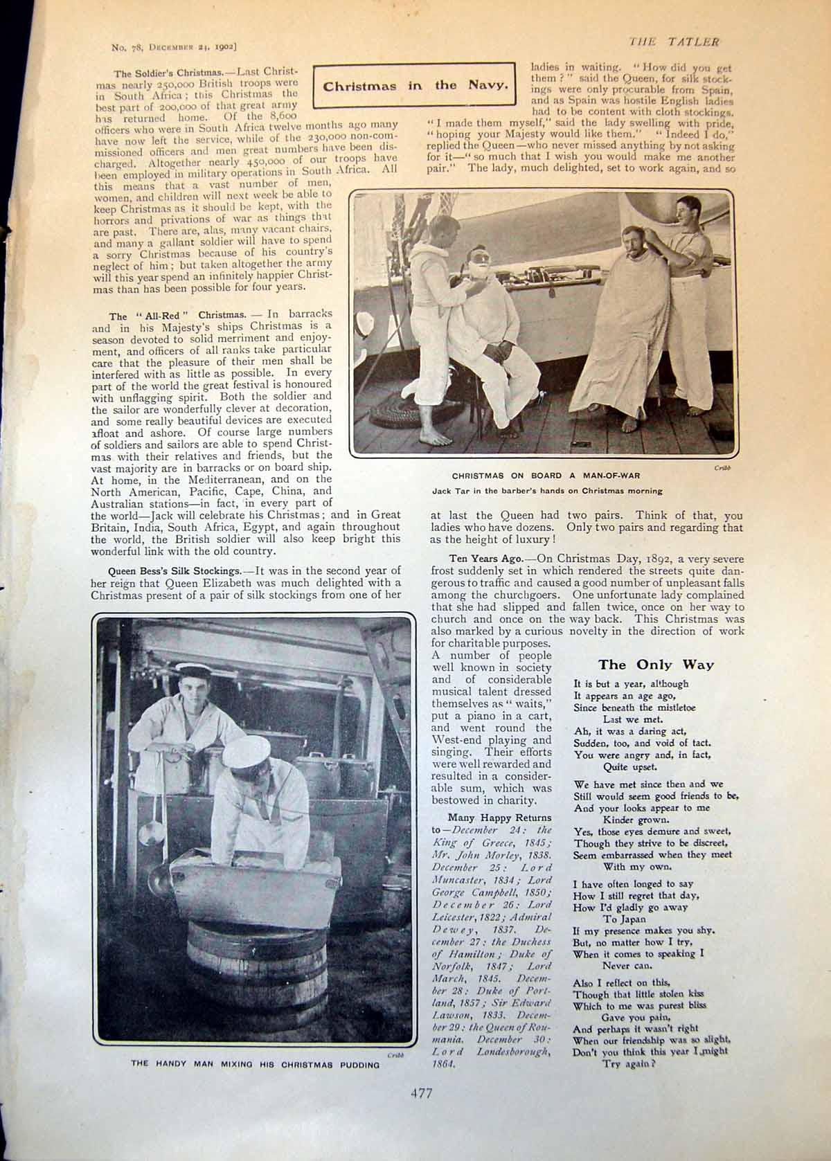 Old Print Christmas On Board Man War Barber Mixing Christmas Pudding 1902 20th