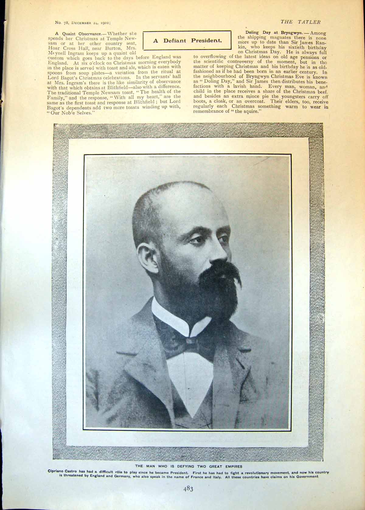 Antique Print Cipriano Castro President Lady Wolverton Electric Landau 1902