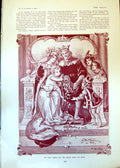 Original Old Antique Print King Queen GRolled Down Steps Christmas North 1902