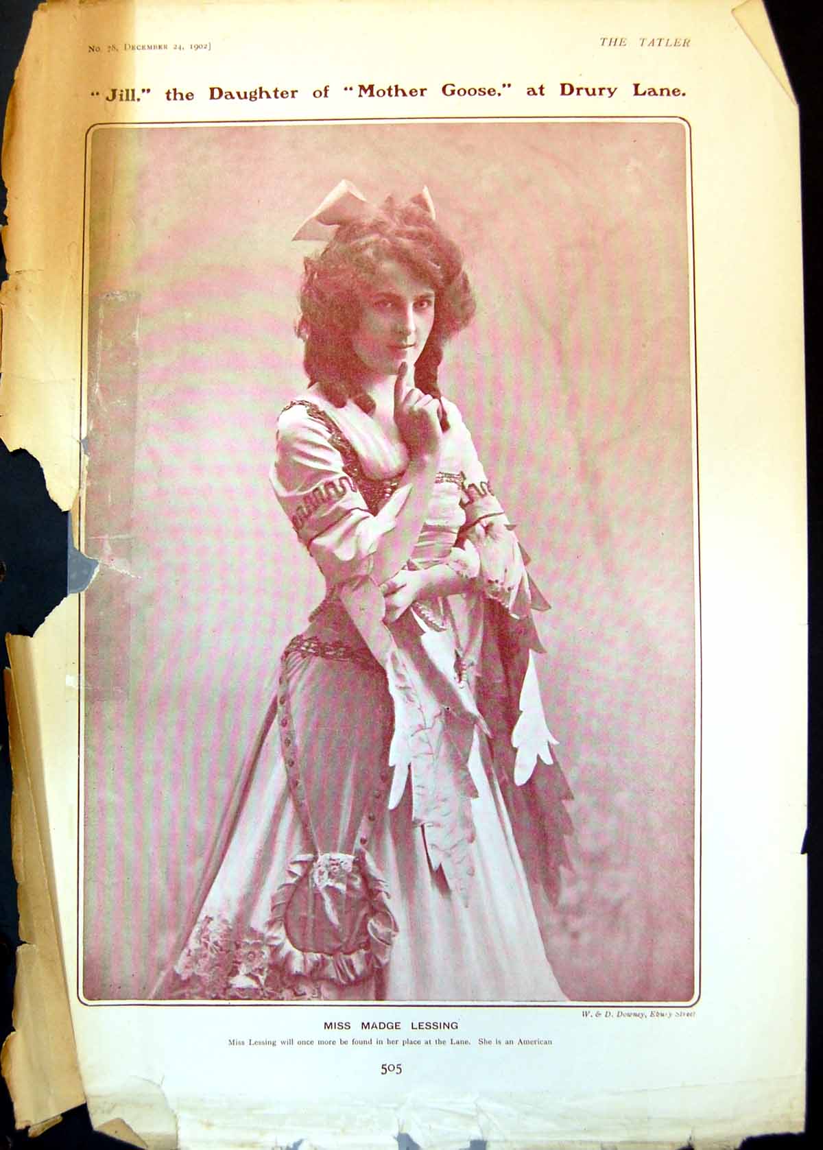 Old Print Madge Leesing Jill Jessie Merriless Sybil Arundale 1902 Damaged 20th