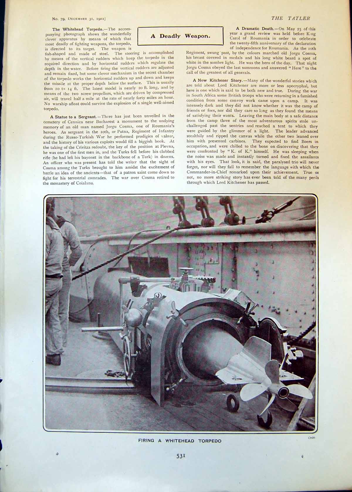 Original Old Antique Print Firing Whitehead Torpedo Deadly Weapon 1902 20th