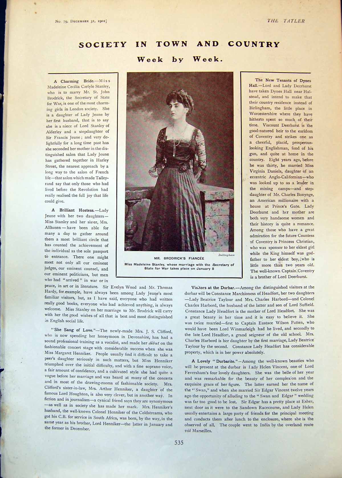 Antique Print Madeleine Stanley Mrs Wilfred Smith Mrs Coates Phillips 1902 20th