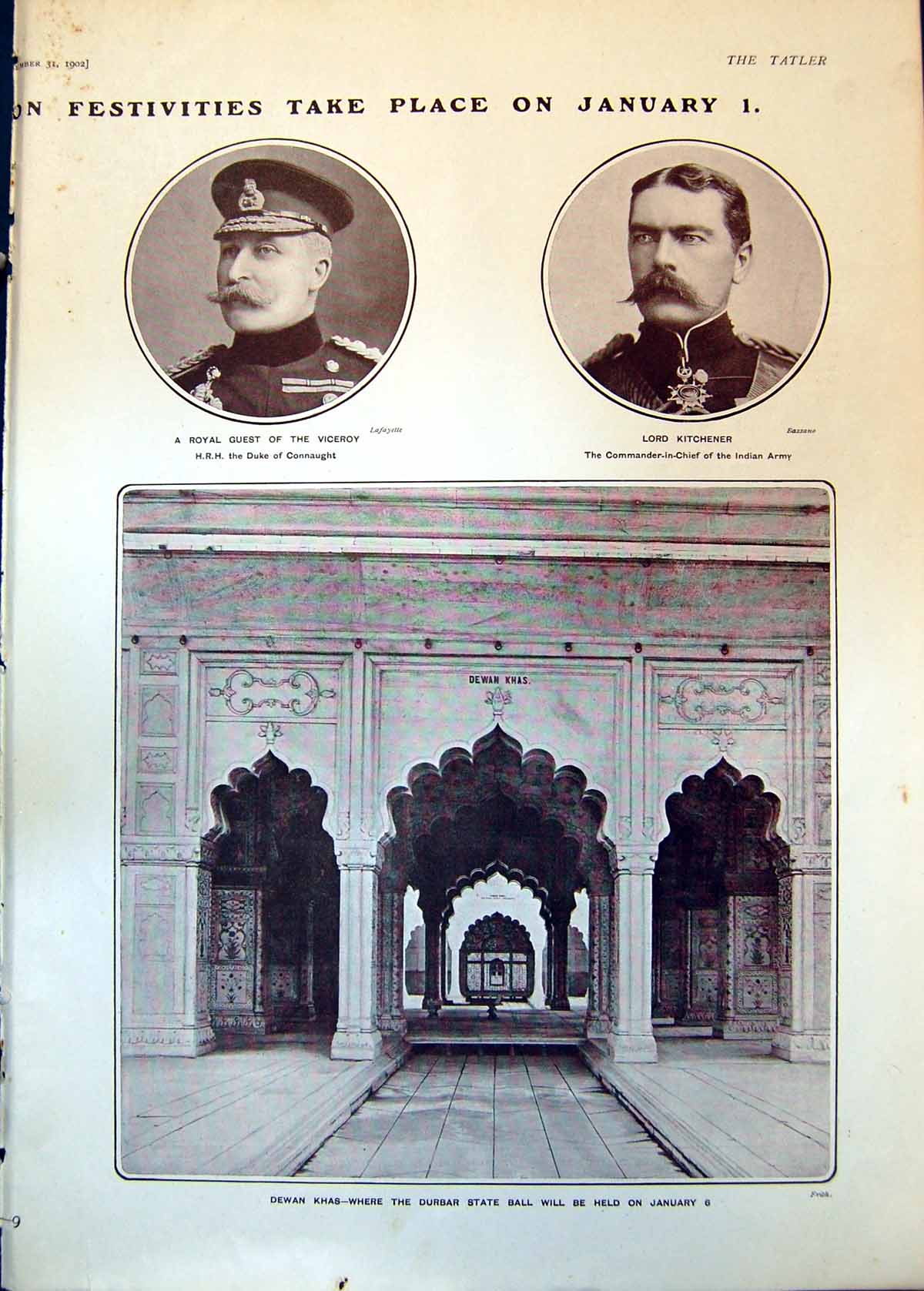 Antique Old Print Lord Kitchener Dewan Khas India Duchess Sutherland Car 1902