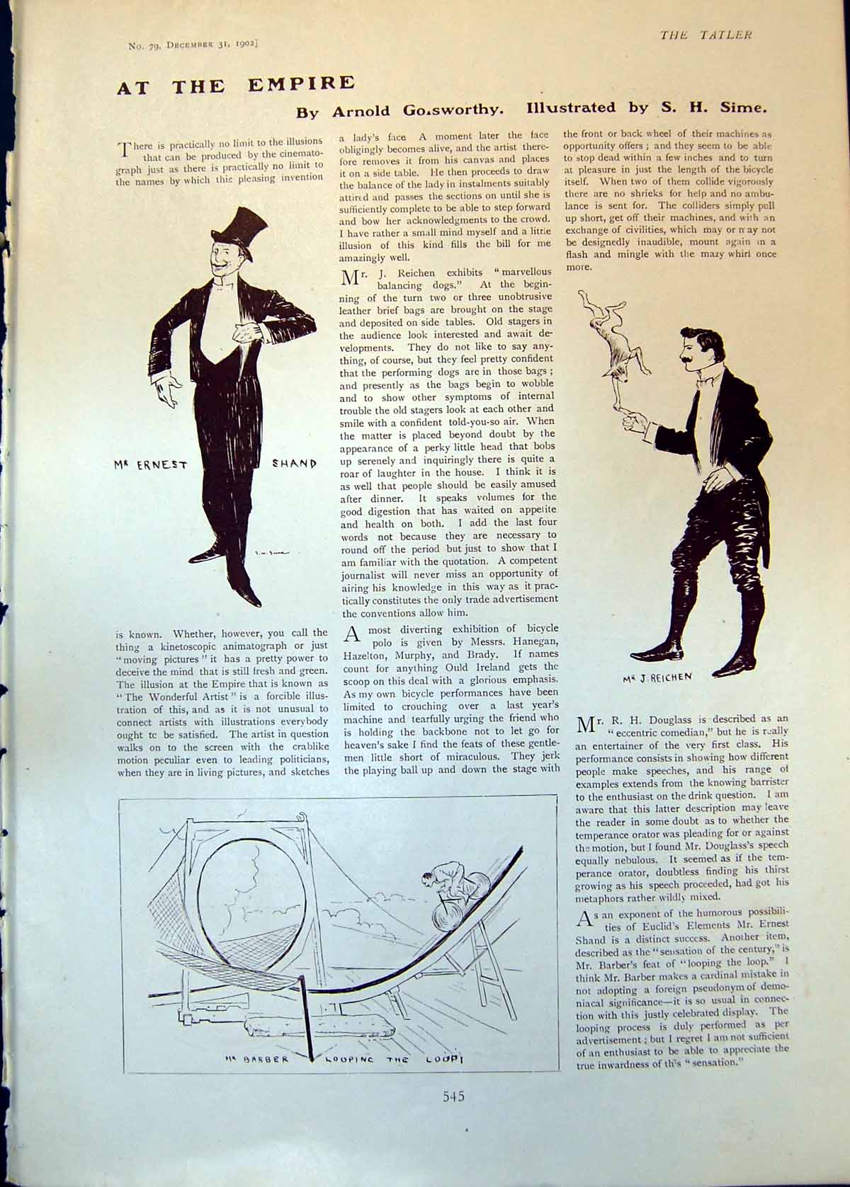Antique Print Empire Ernest Shand Mr J Reichen Mr Barber Looping Loop 1902 20th