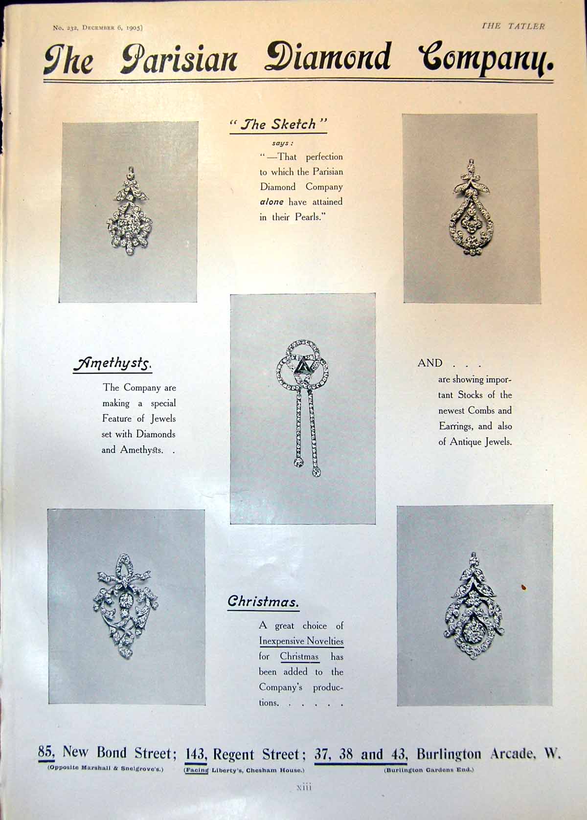 Antique Print Advert Parisian Diamond Co Jewels Set Diamonds Amethysts 1905