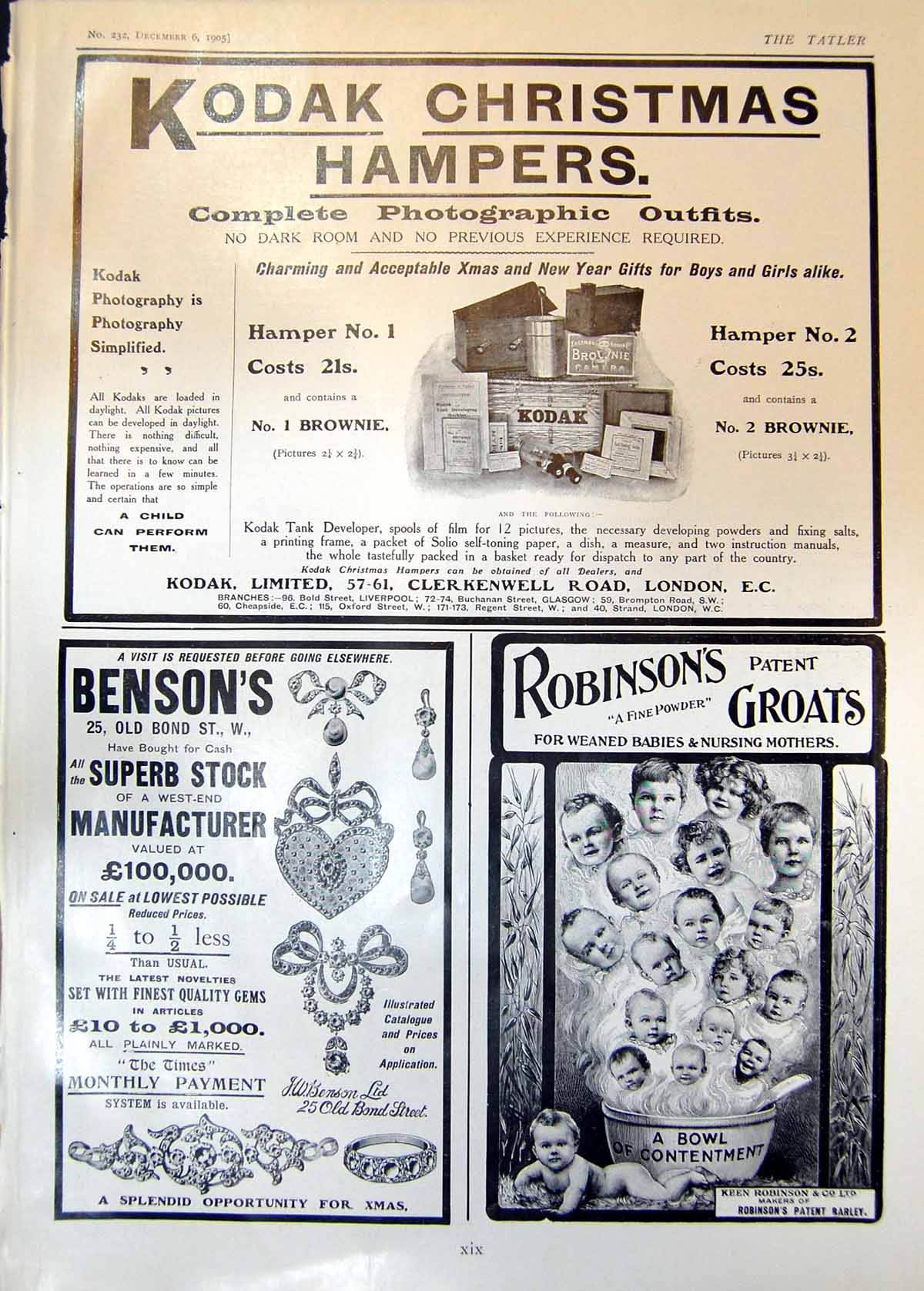 Antique Print Kodak Photographic Bensons Gems Robinsons Groats Babies 1905 20th