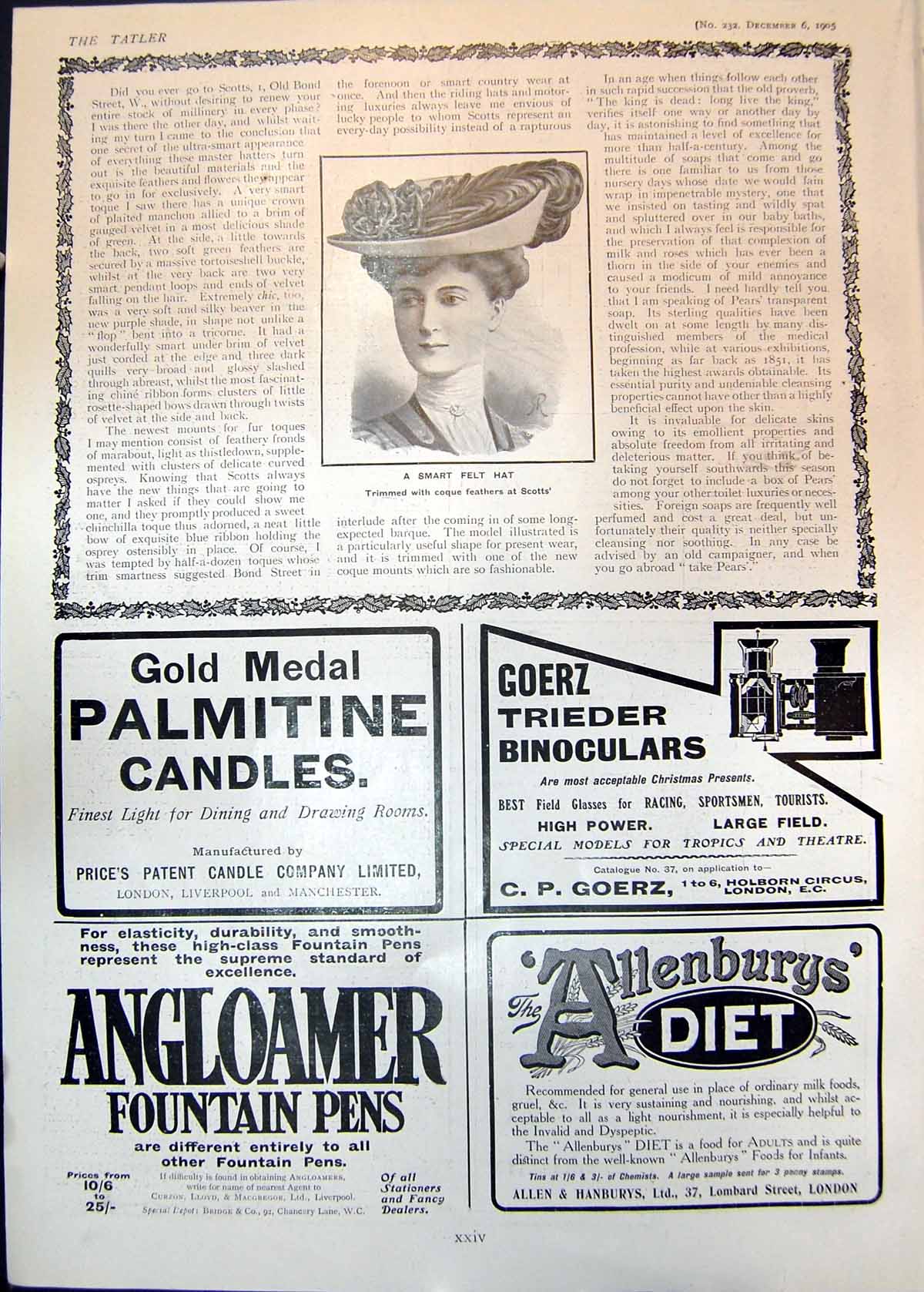 Old Smart Felt Hat Scotts Angloamer Fountain Pens Allenburys Diet 190 20th
