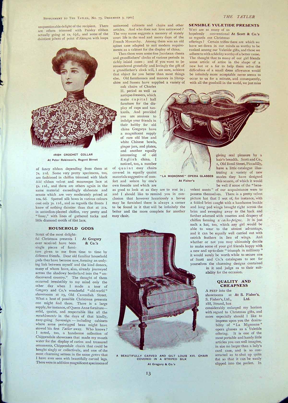 Antique Old Print Irish Crochet Collar P Robinsons Chair Table Hwetsons 1905