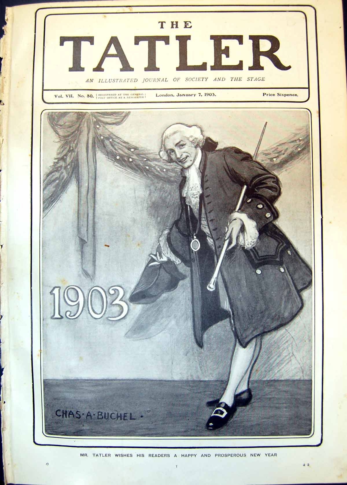 Old Mr Tatler Wishes Readers Happy Prosperous New Year C Buchel 1903 20th